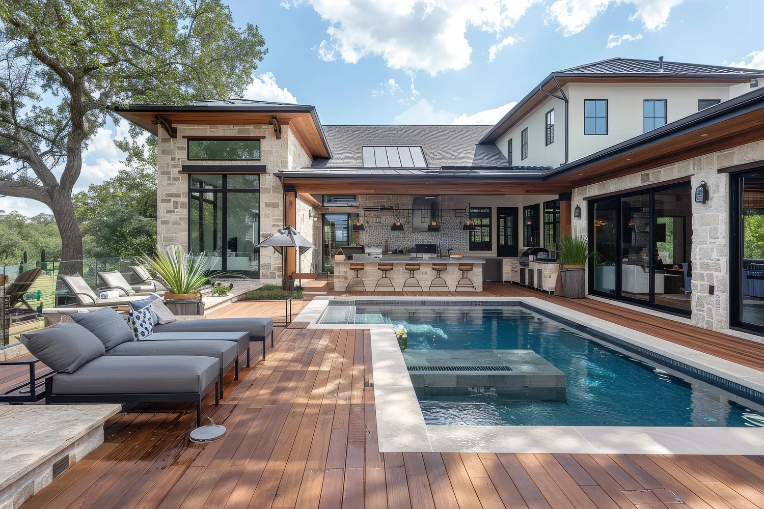 Hill Country home with outdoor living and pool representing Spicewood Texas
