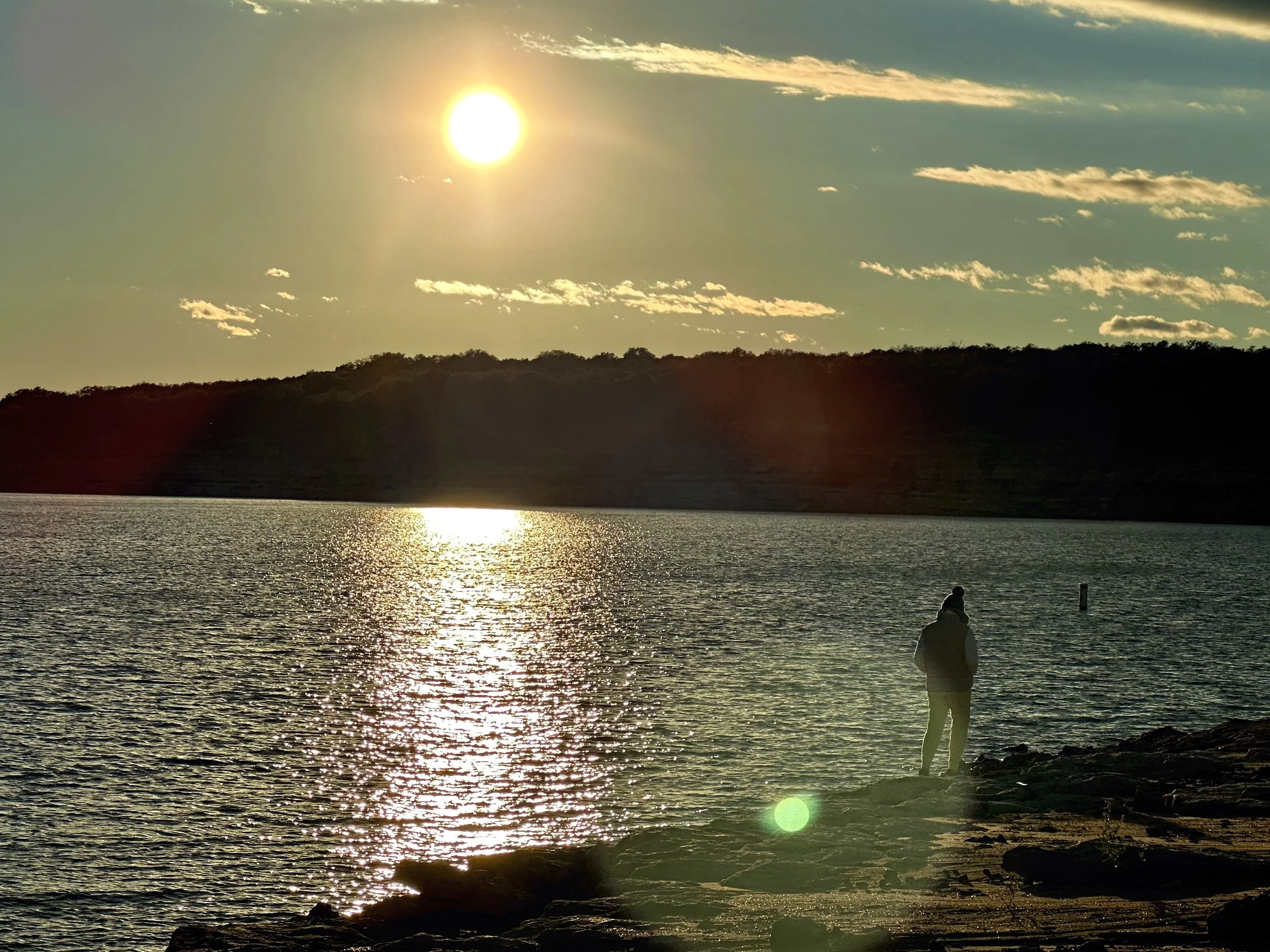 Lake Travis shoreline at sunset near Lakeway, Texas
