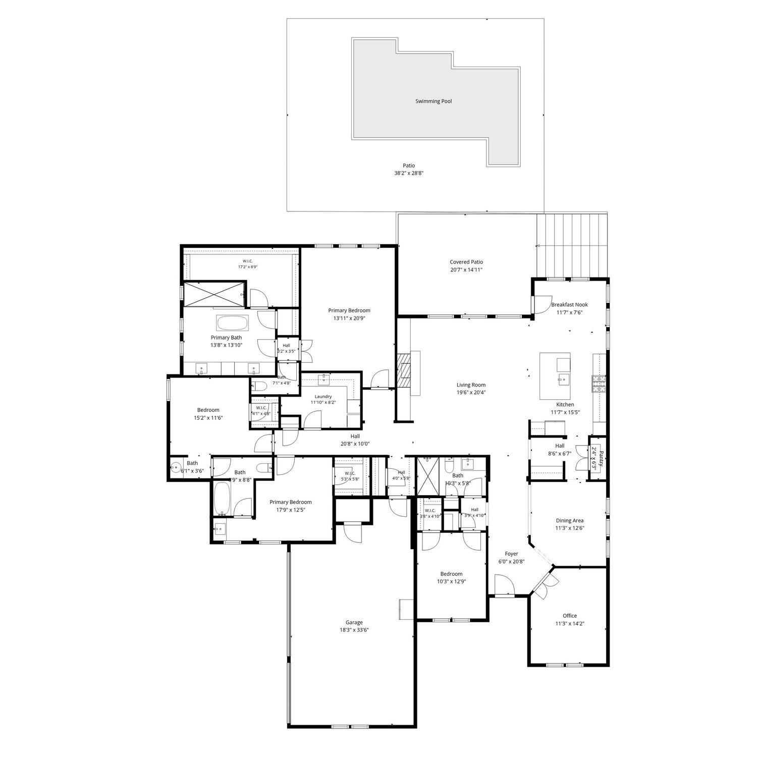 Floor plan of 802 Crestone Stream Drive showing the single-level layout and room dimensions