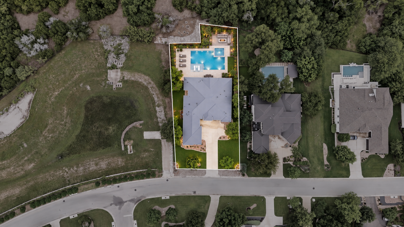 Aerial conceptual pool plan for 328 Ringtail Stream Drive