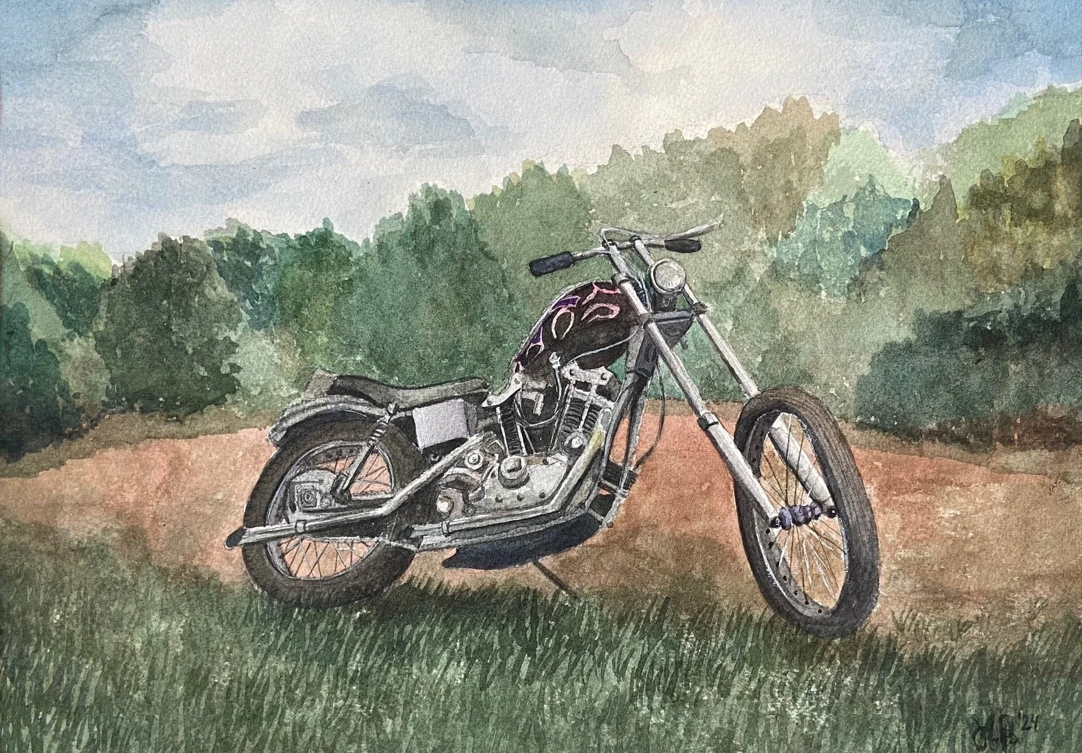 Motorcycle, 8x10, Watercolor, 2024