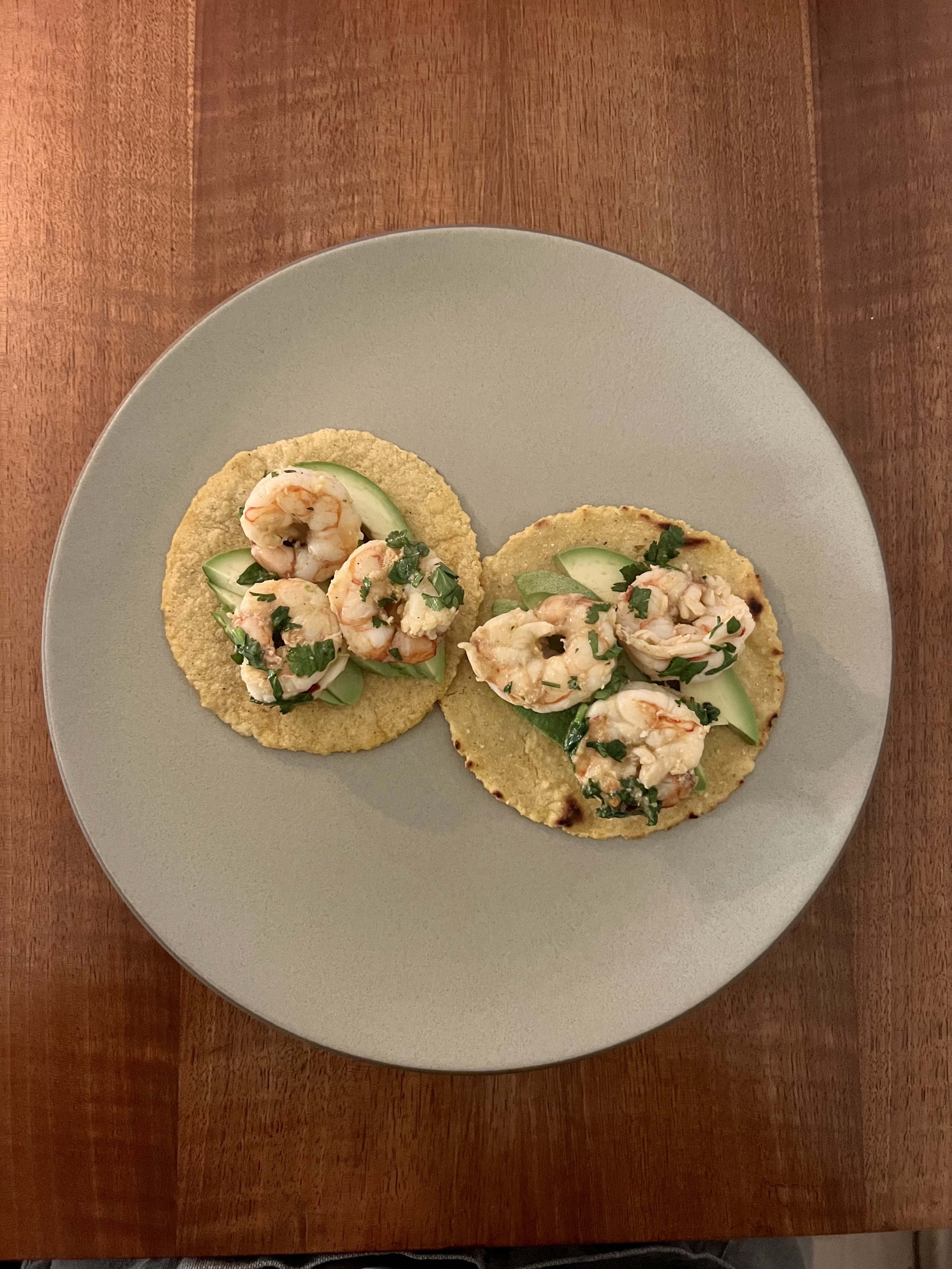 Homemade Corn Tortillas, Sliced Avocado, Cilantro-Lime Shrimp