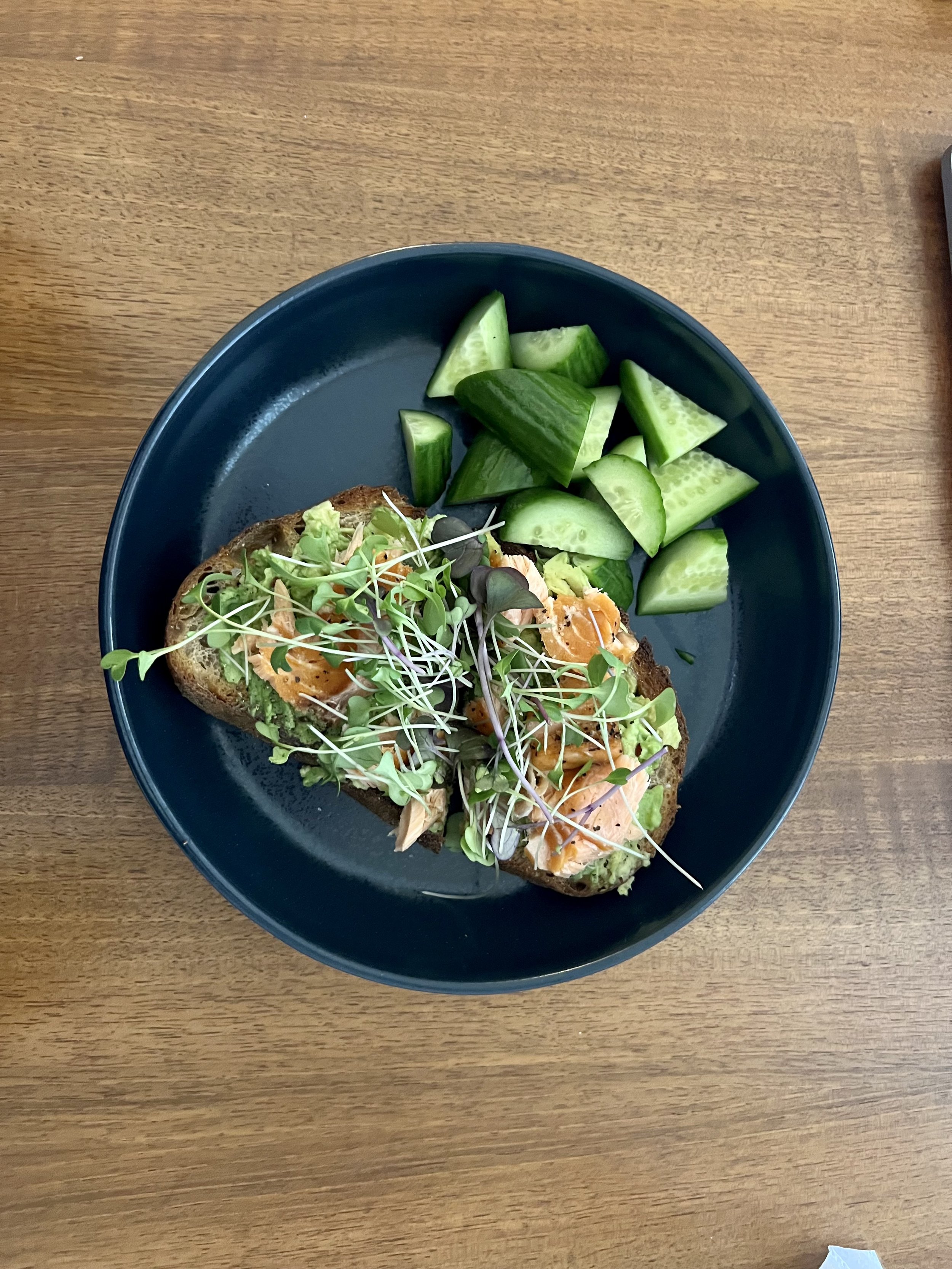 Toasted Sourdough, Avocado, Smoked Salmon, Microgreens, Persian Cucumber