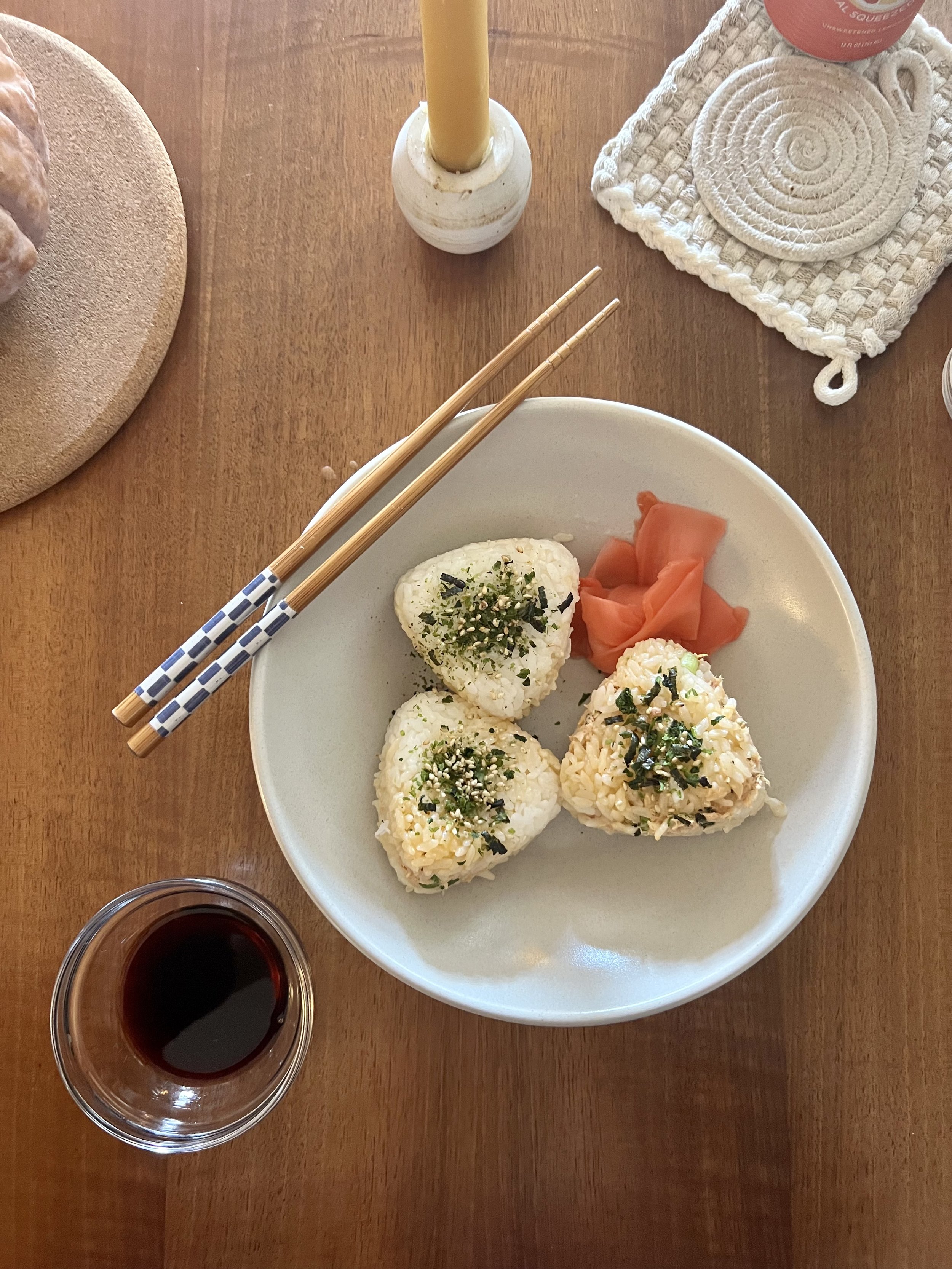 Spicy Tuna Onigiri, Furikake, Pickled Ginger & Tamari