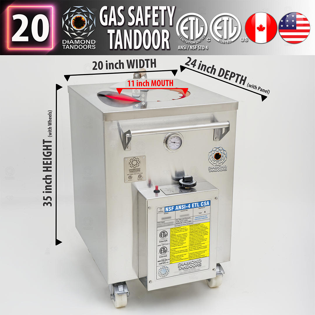 Gas Tandoor Oven 20 Inch | 11 inch Mouth | NSF ANSI-4 ETL CSA | Gas Safety & Sanitation Certified