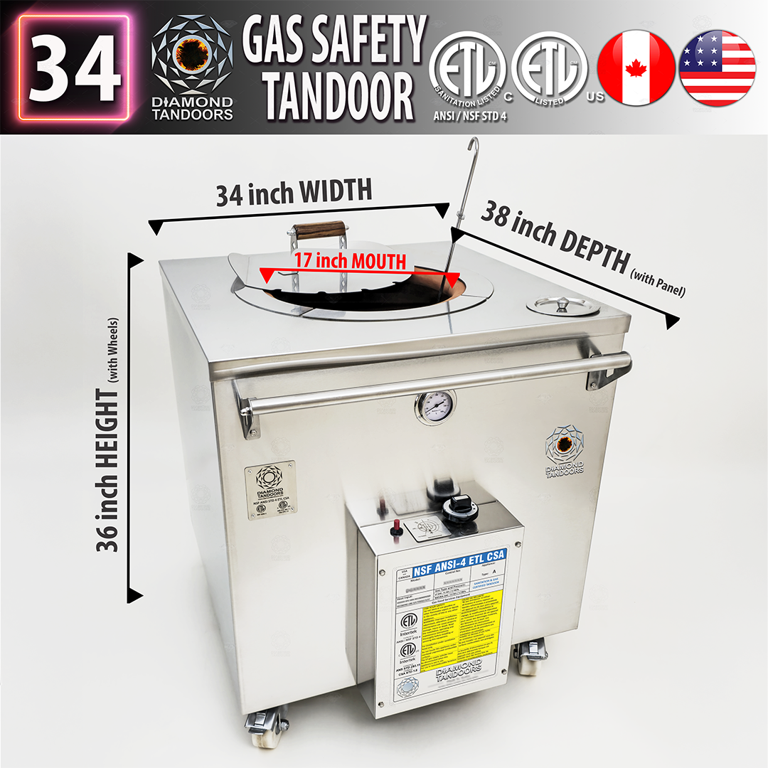 Gas Tandoor Oven 34 Inch | 17 inch Mouth | NSF ANSI-4 ETL CSA | Gas Safety & Sanitation Certified