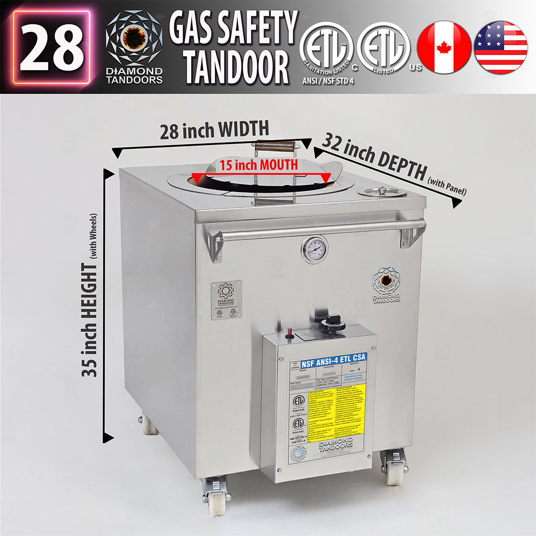 Gas Tandoor Oven 28 Inch | 15 inch Mouth | NSF ANSI-4 ETL CSA | Gas Safety & Sanitation Certified