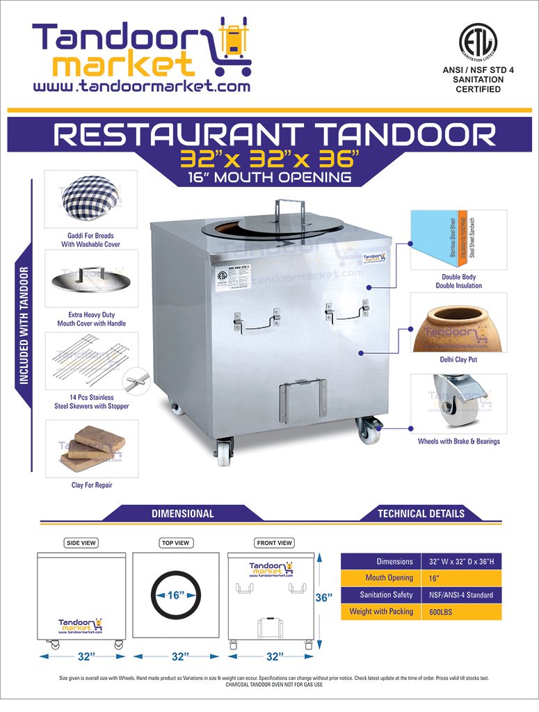 32 inch Economical Restaurant Tandoor 16 inch mouth