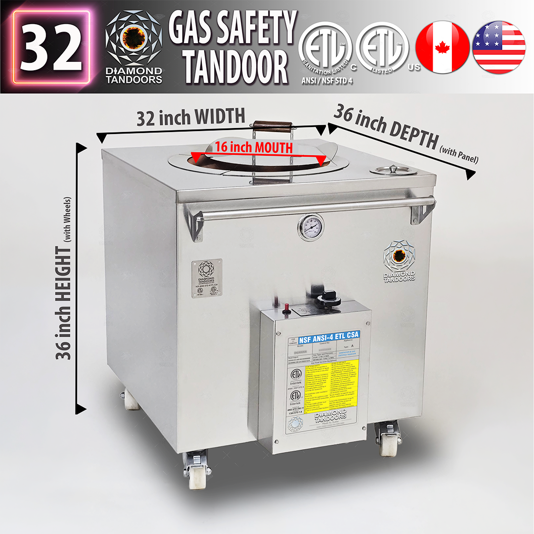 Gas Tandoor Oven 32 Inch | 16 inch Mouth | NSF ANSI-4 ETL CSA | Gas Safety & Sanitation Certified
