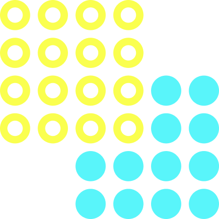 Eight rows of yellow rings and four columns of blue circles on a black background.