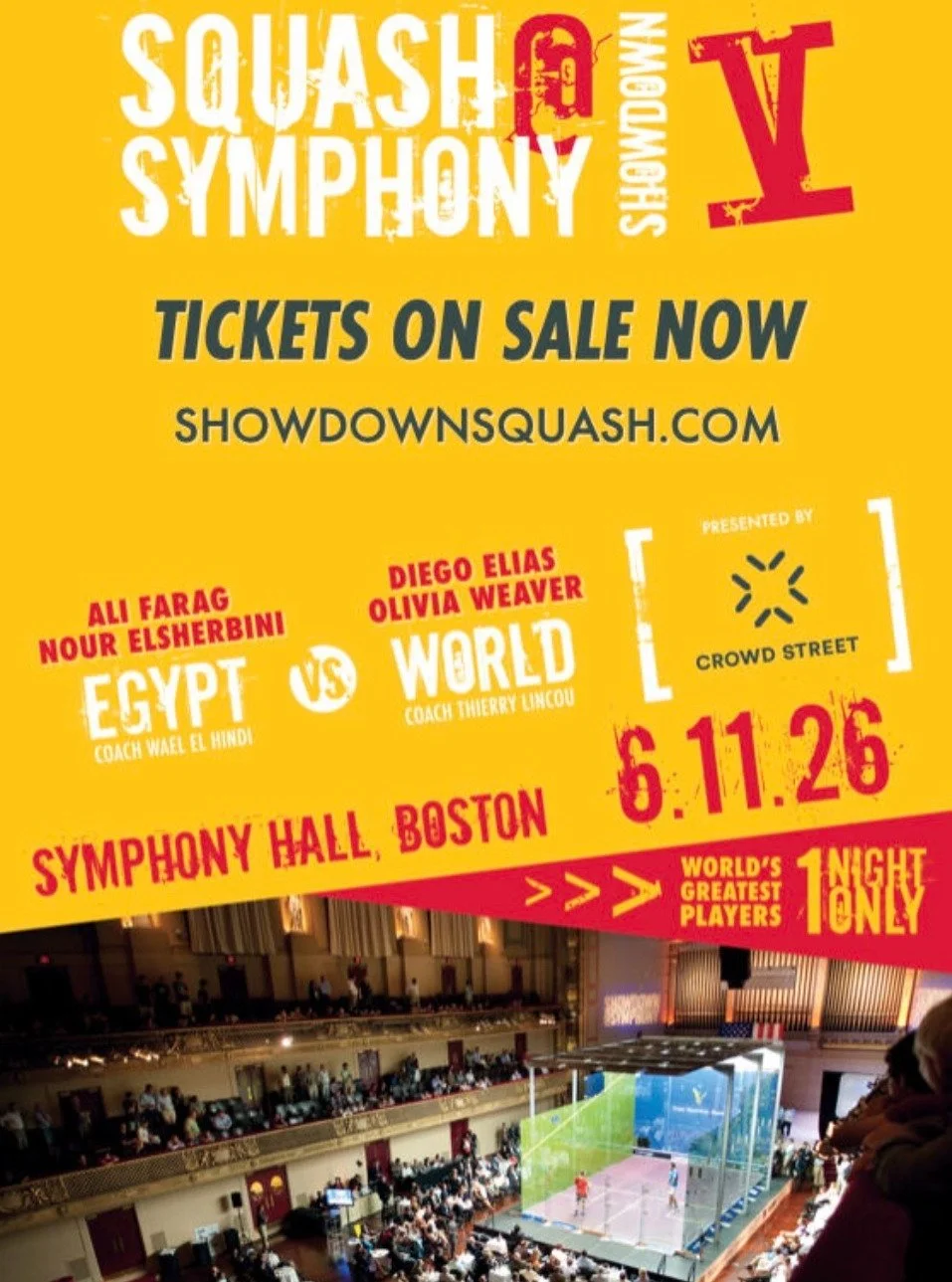 Sunrise Courts is thrilled to partner with Squash Engine as the official court installer for the incredible Pro Squash at Symphony Hall the Squash@Symphony: Showdown V exhibition in Boston this June benefiting the amazing @squashbusters urban develop