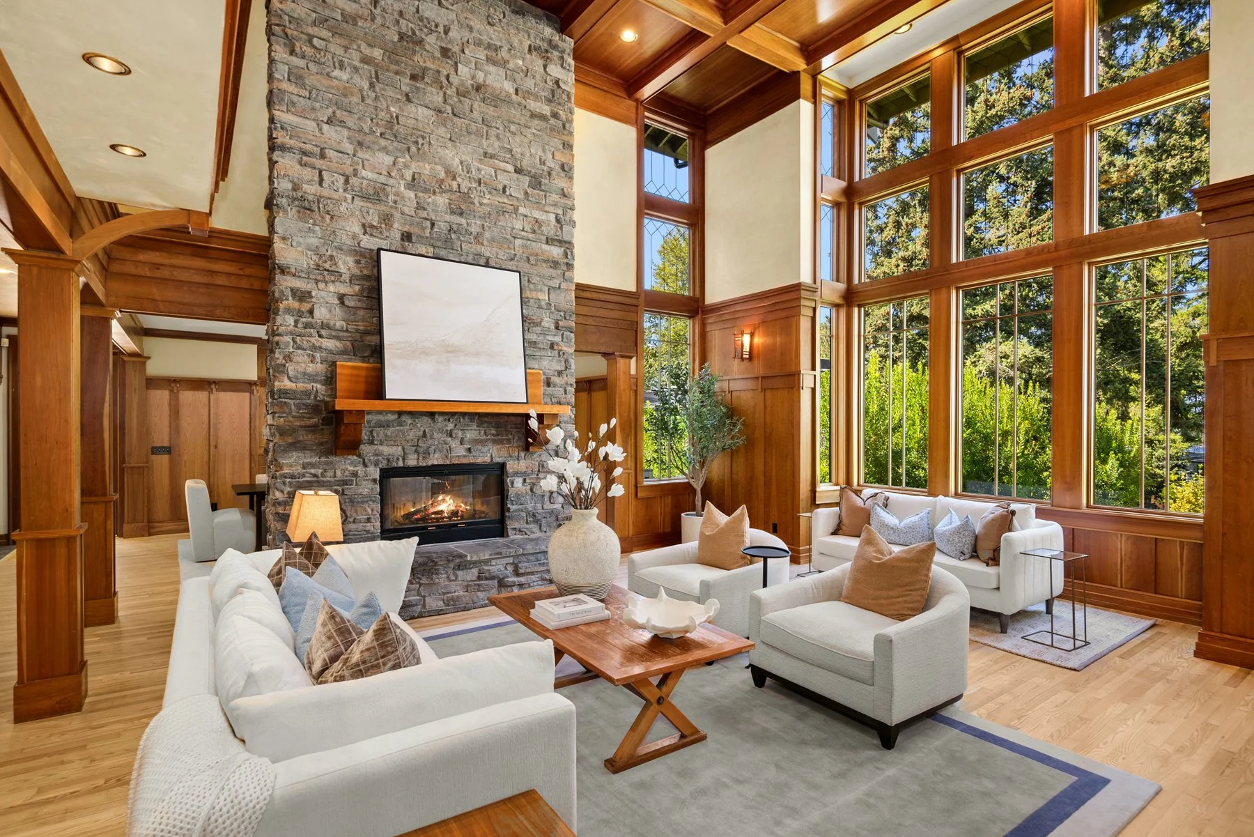 Great room with floor-to-ceiling windows
