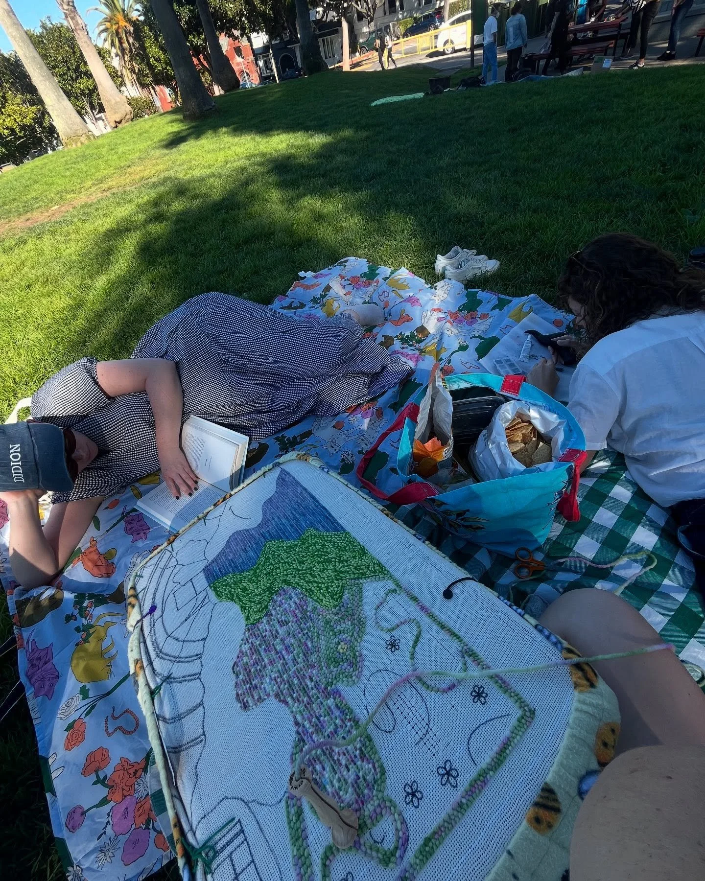 the traveling punch needle project &mdash; this rug took over 200 hours of punching so it needed to come with me almost everywhere I went! 

the rug came with me on planes, cal train/bart, in giant ikea bags while walking, and of course on some road 