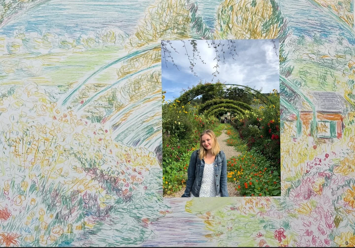 design process for &ldquo;Claude and Nancy&rsquo;s Garden&rdquo;, my @oxford.rugschool Certification Rug. the design of this rug was inspired by my visits to Monet&rsquo;s garden in Giverny, France and a painting my Nana made of the same gardens that