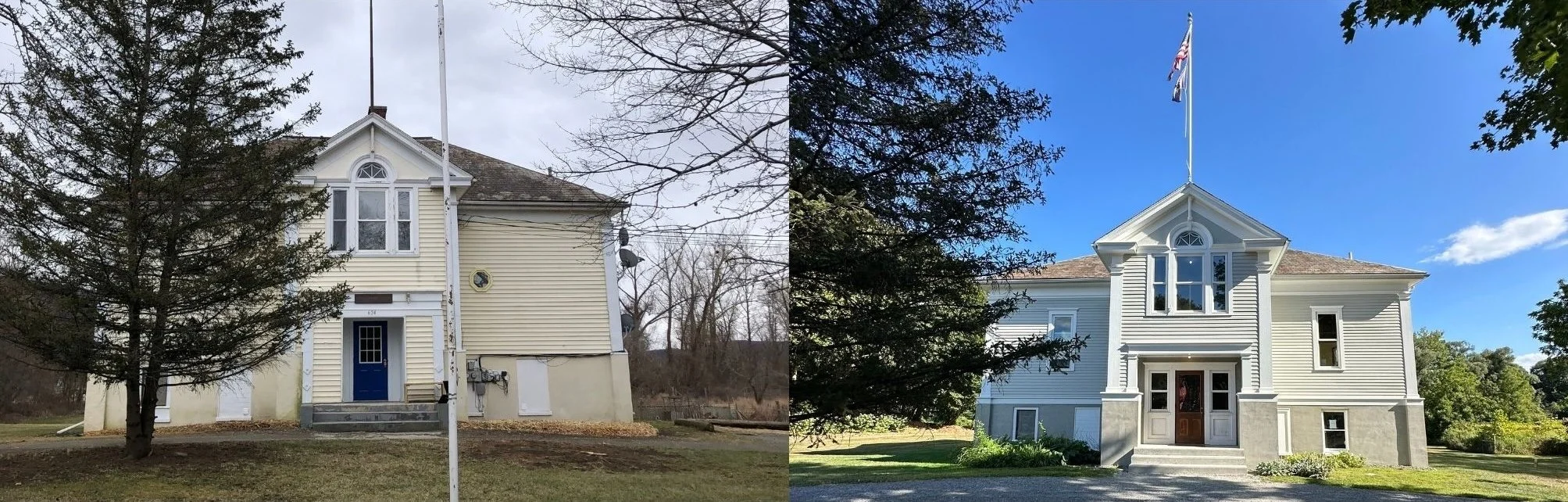 The Little School exterior, 2022 and 2025