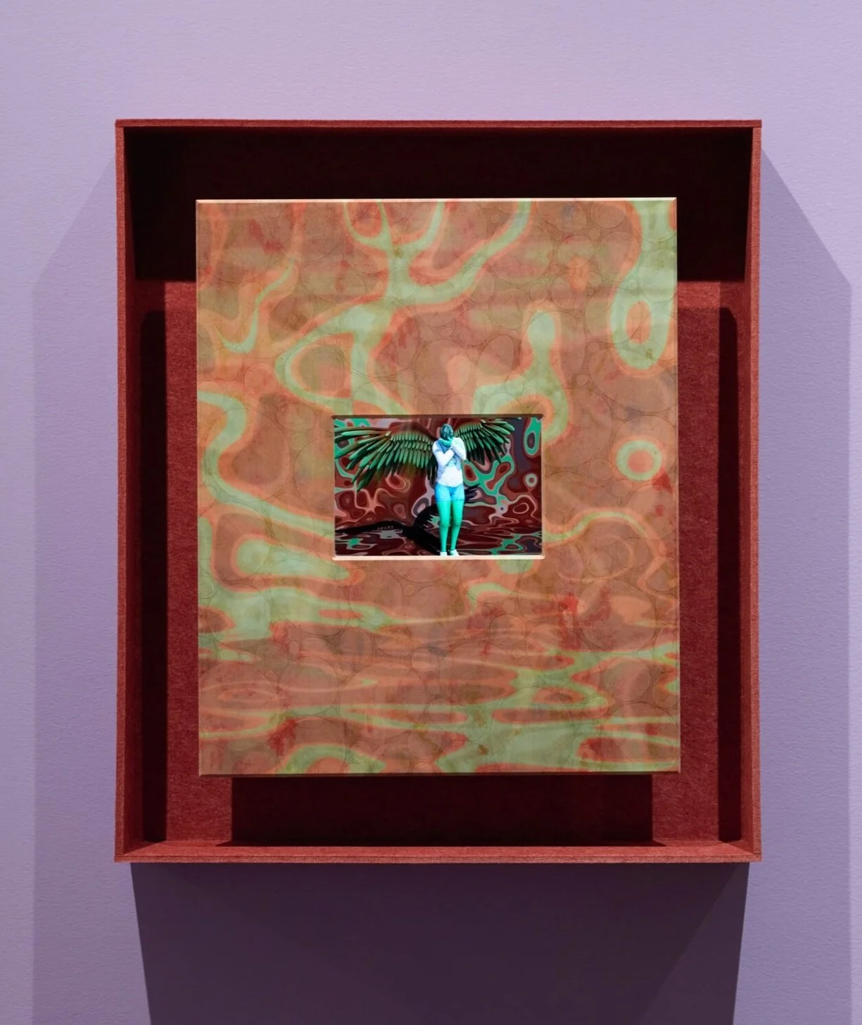 Claudia Hart: Bitforms Gallery
 
 Fallen Angel: Bertile (Illumination) , 2024-2025
3D animation, media player, 5.5in x 8 in monitor, pigment suspended in resin, acrylic paint and varnish, ash wood, felt
20 x 24 x 10 in.