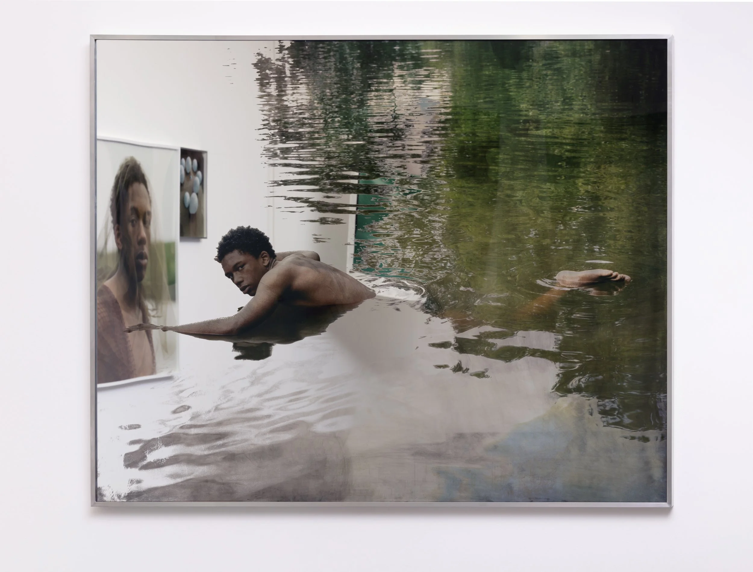 Tyler Mitchell: Frieze Masters | London
 
 Don't Give ME No Itty Bitty Teeny Tiny Tub, I Need The Whole Entire Complete Deep Blue Sea! , 2022, UV print on glass, mirror, 40 x 49 3/4 in, ©Tyler Mitchell 