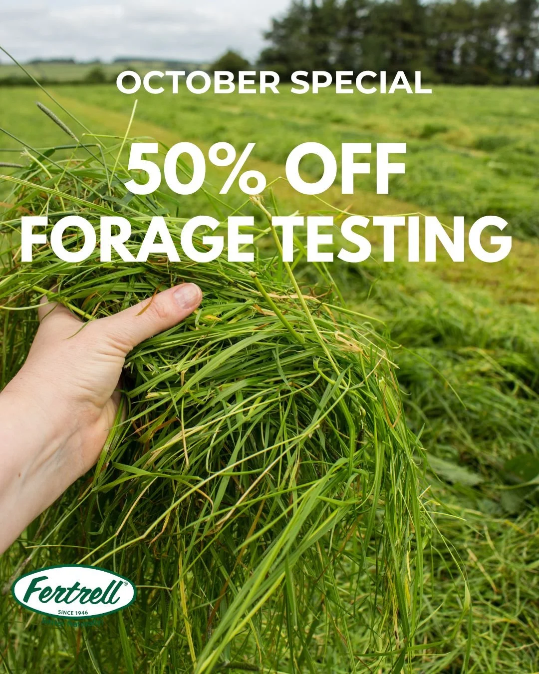 What&rsquo;s really in your hay or silage? 👀 Find out this month &mdash; forage testing is 50% off through October! Better data = better feed decisions = healthier animals. Contact us to speak with Fertrell&rsquo;s animal nutrition team to get start