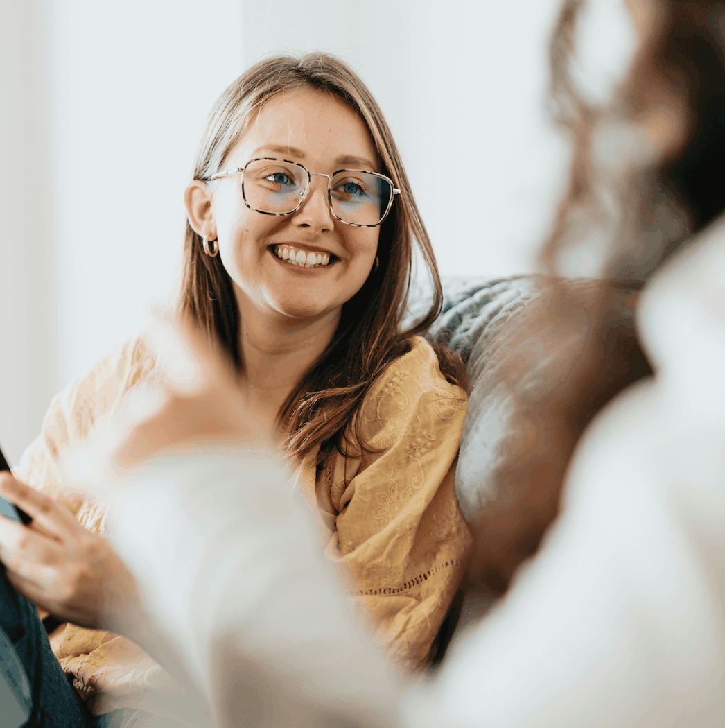 A young woman attends her first therapy session for distorted eating and body image concerns with Dr. Alexandra Perrine in Tampa, FL.