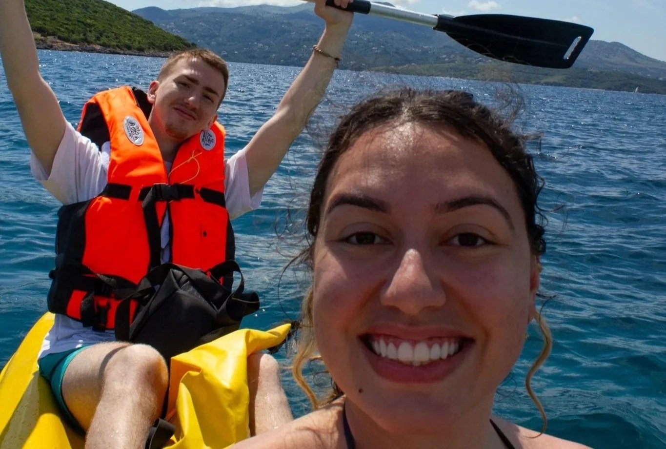 Carol and Max Kayaking in Ksamil, Albania