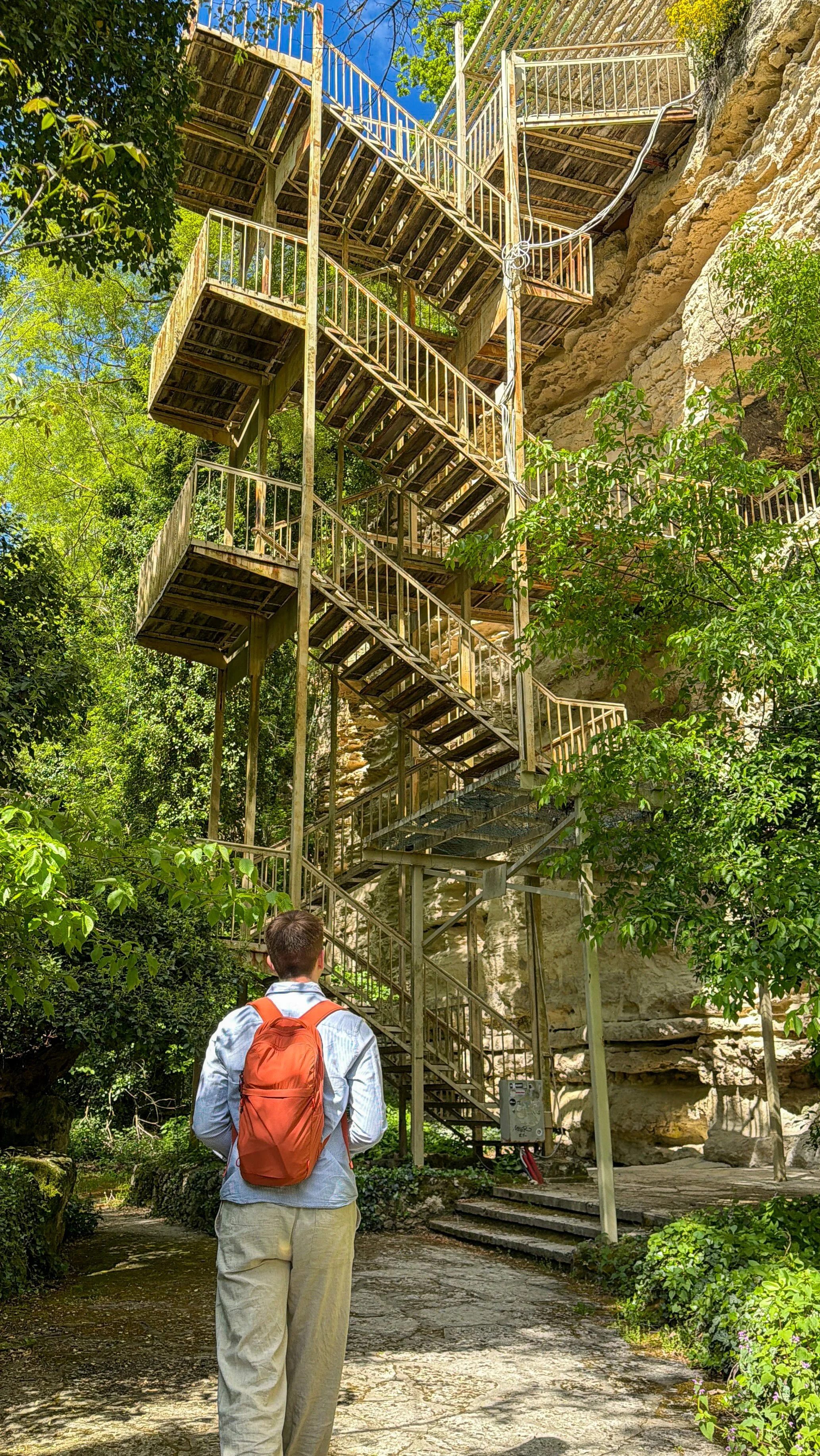 Max on the way to climb up the stairs to Aladzha Monastery