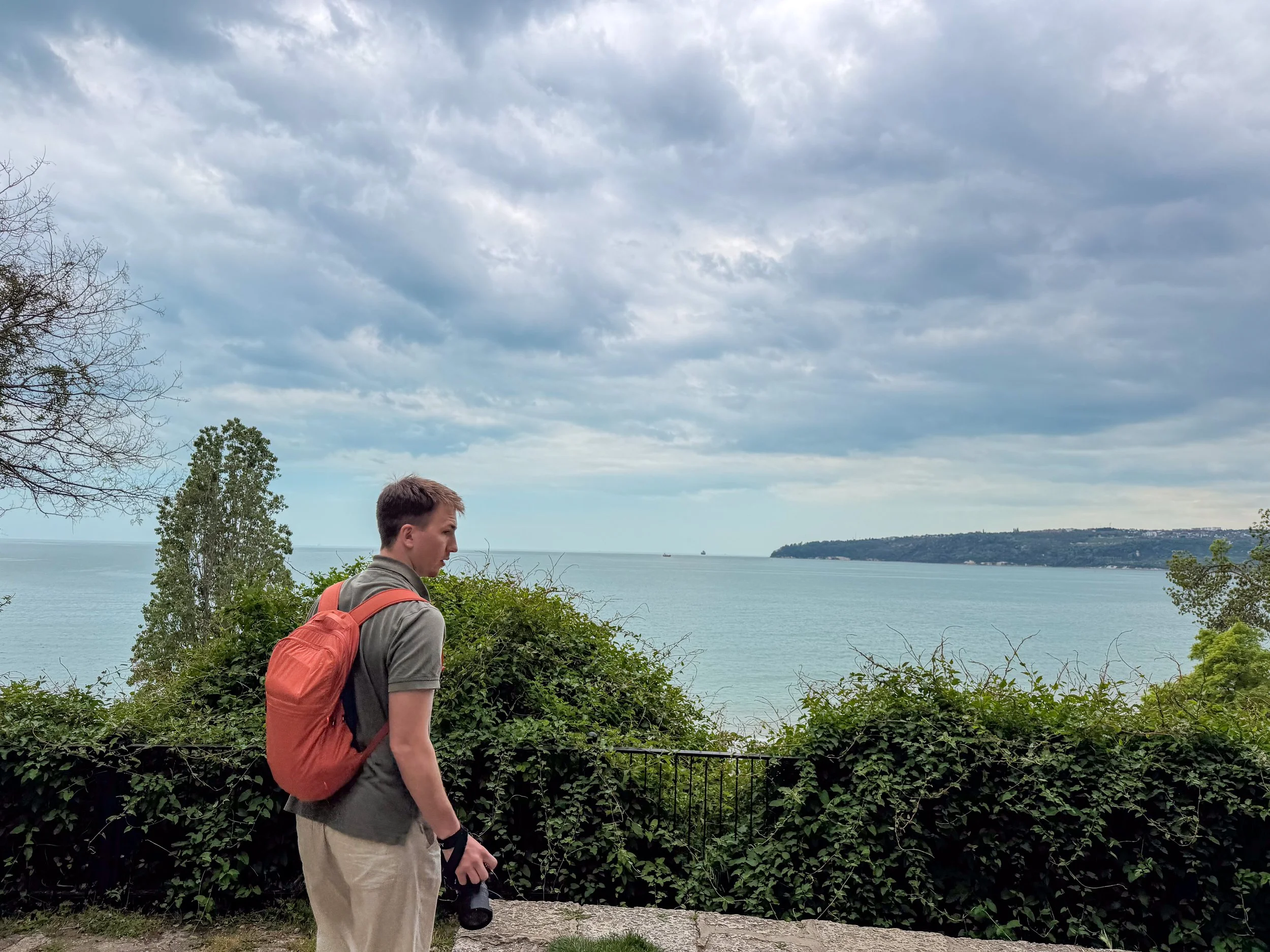 Max soaking the views from of the Black Sea from Varna Sea Garden