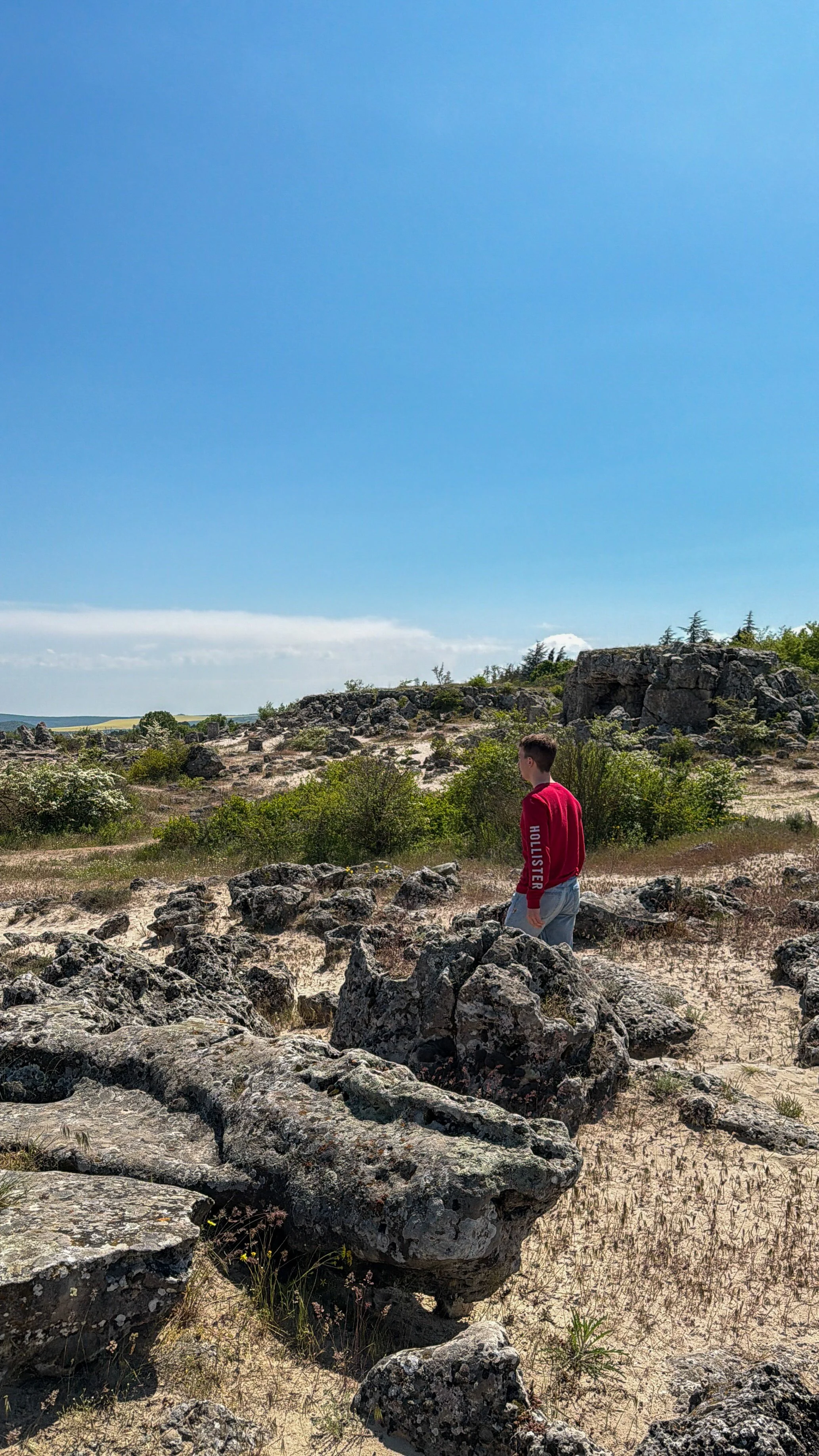 Max walking among the rocks at the Stone Forest, Varna, Bulgaria