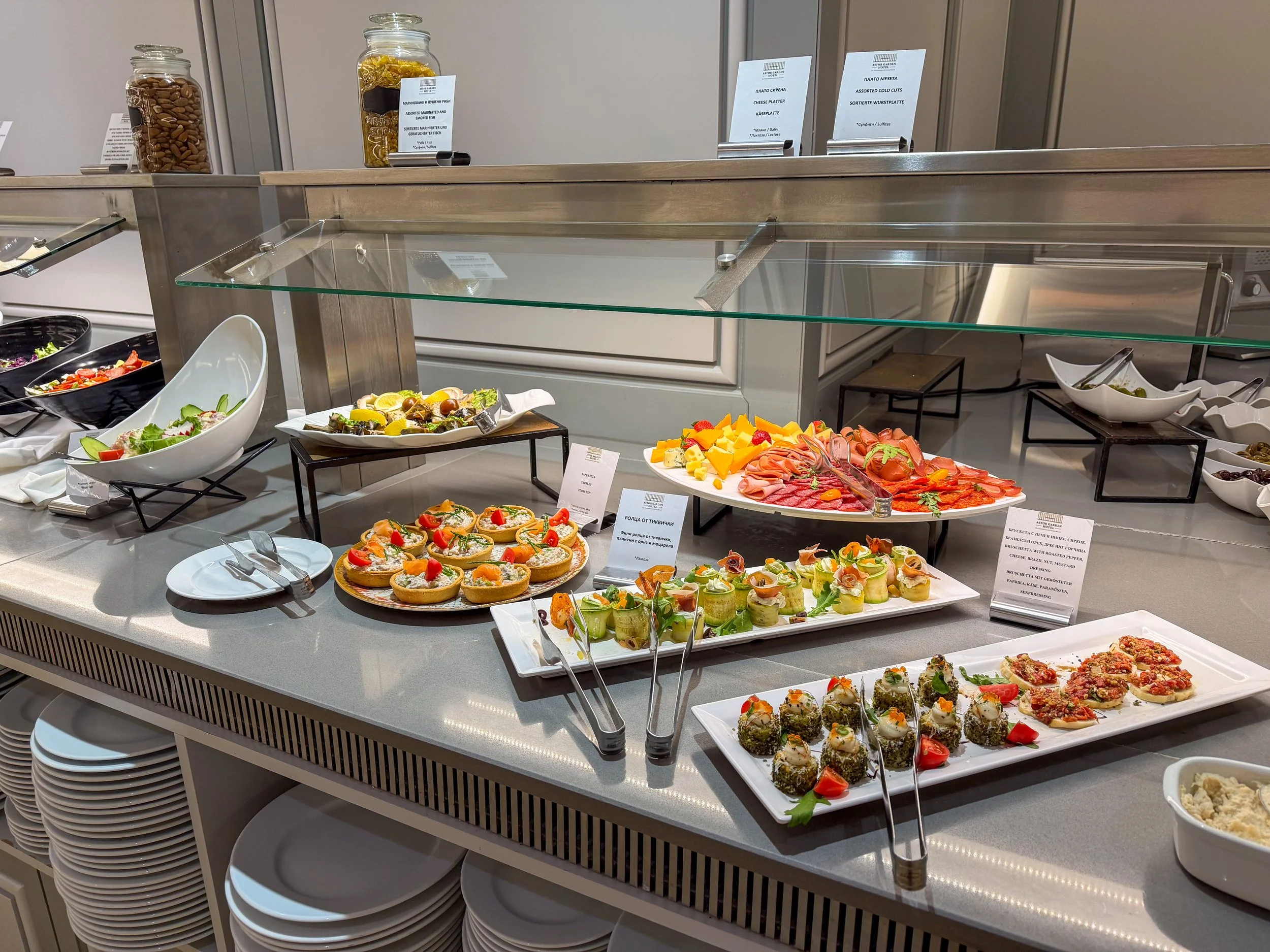 Selection of salads and appetisers at buffet dinner 