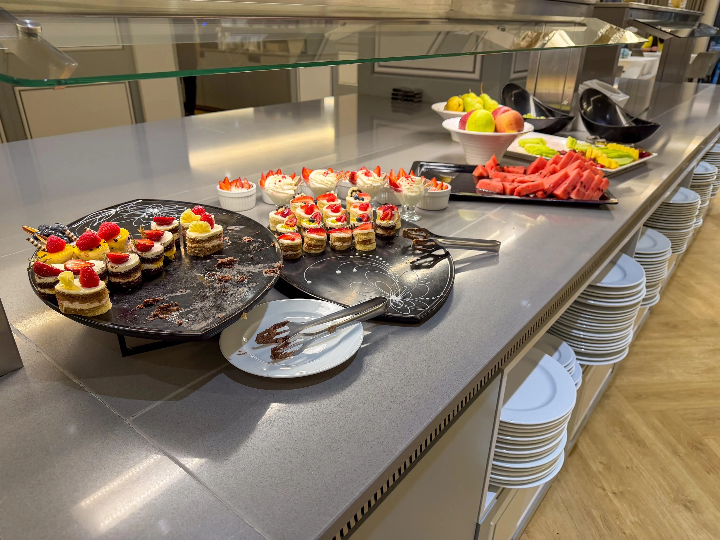 Desserts selection from buffet dinner at Astor Garden Hotel in Varna