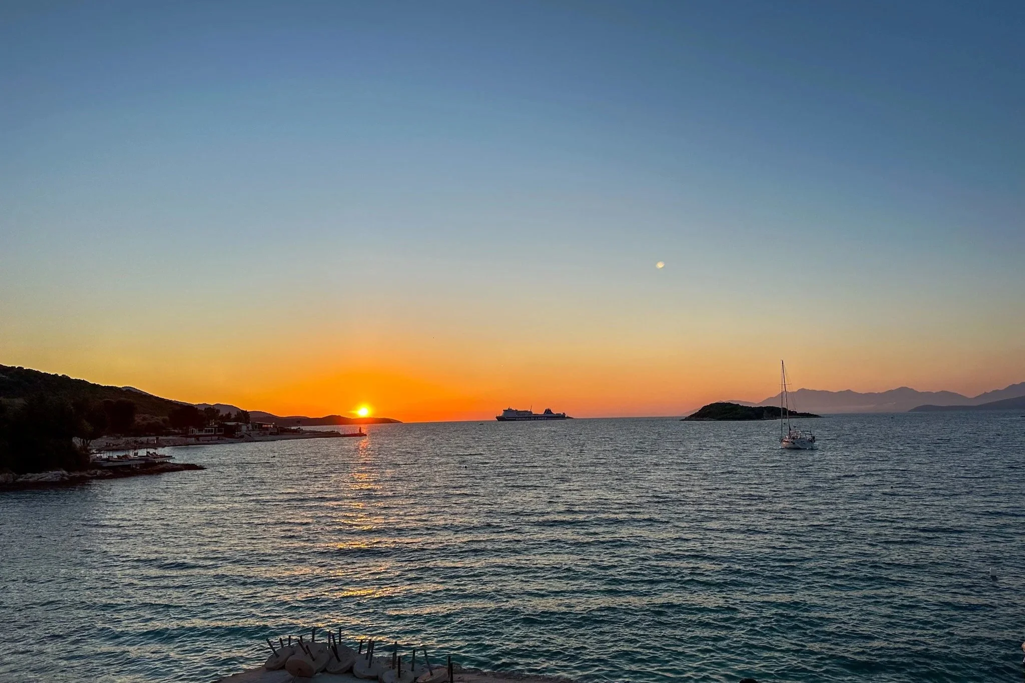 Views of the sunset from Bar Restorant Luna in Ksamil, Albania