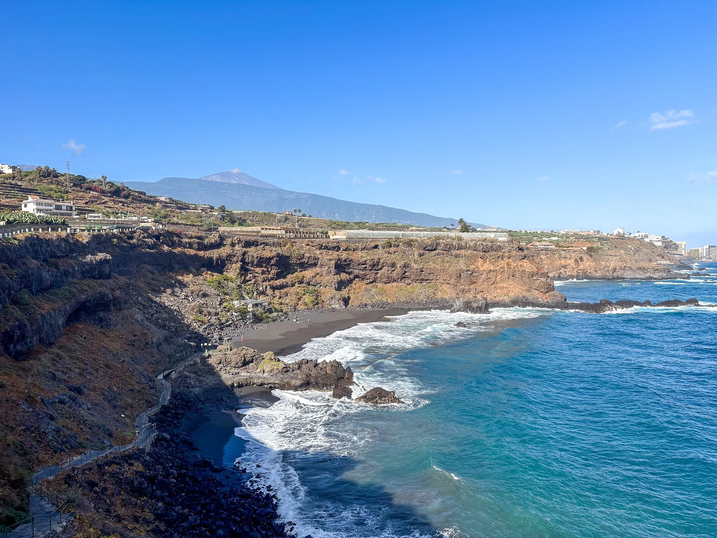Playa el Bollulo with views of Mount Teide in Tenerife.jpg
