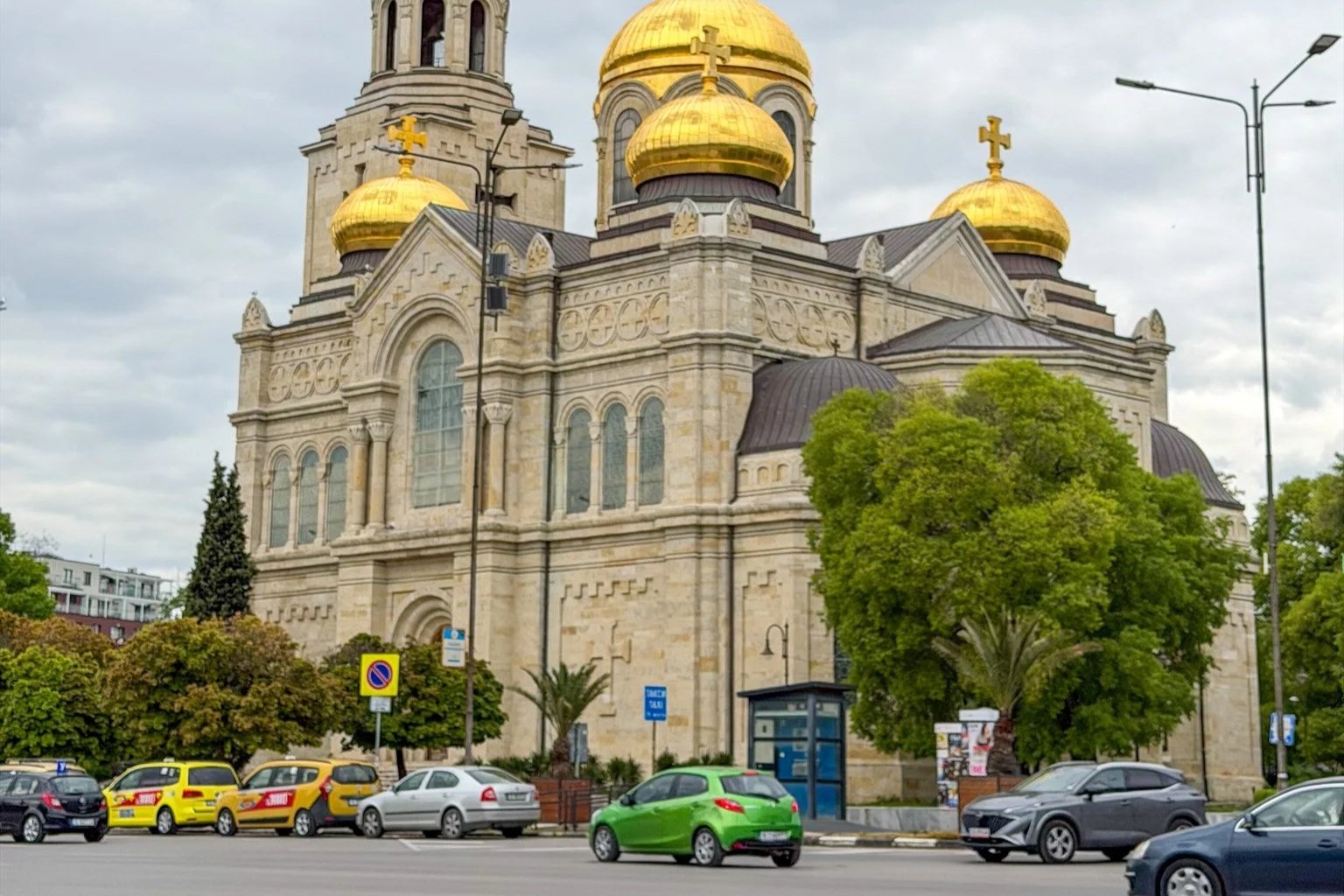 Cars in front of Dormition of the Mother of God Cathedral in Varna