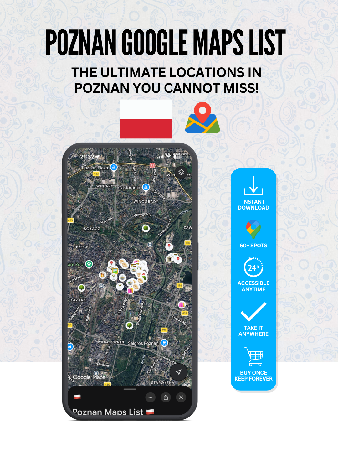 Poznan: 60+ Best Locations (Instant Google Maps Digital List)