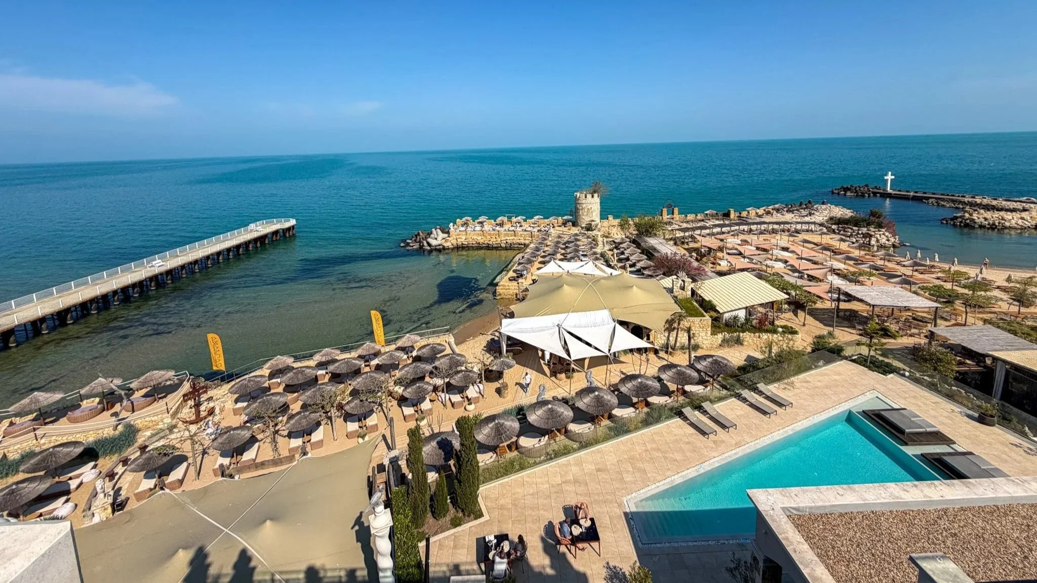 Views of the Black Sea, swimming pool and beach from Presidential Suite at Villa Chinka by Astor Garden, Varna, Bulgaria