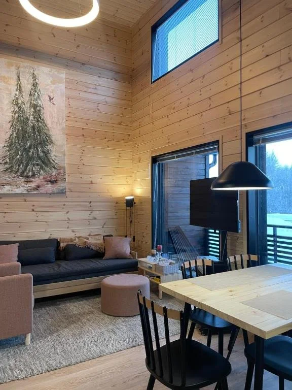 Wooden cabin with views to ski snow akaslompolo