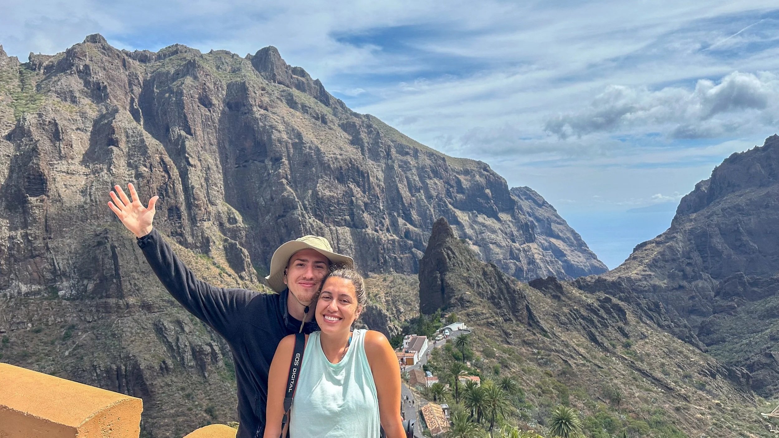 Carol and Max in Masca, Tenerife with views to the ocean