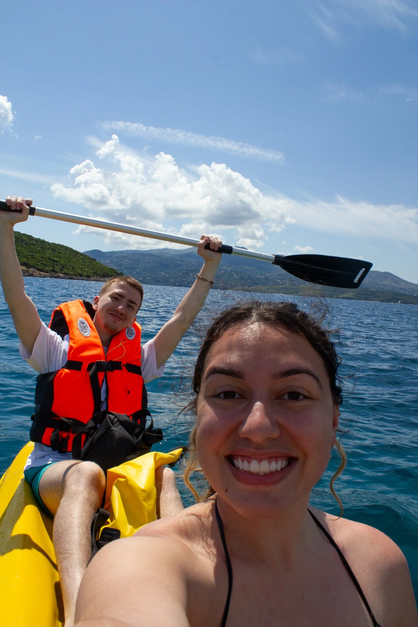 Carol and Max selfie Kayaking in Ionian Sea, Ksamil, Albania