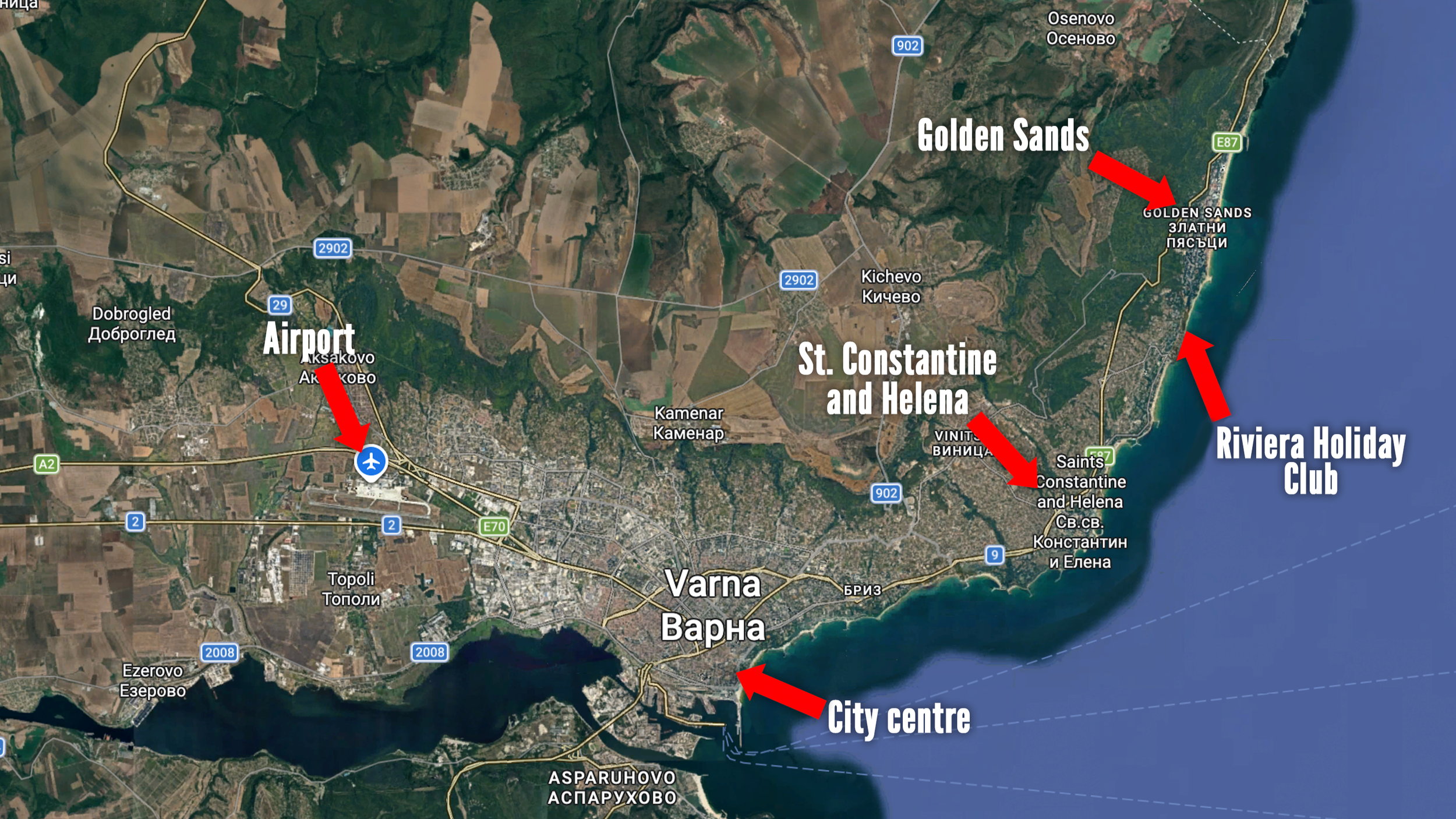 Location of the main resorts in Varna