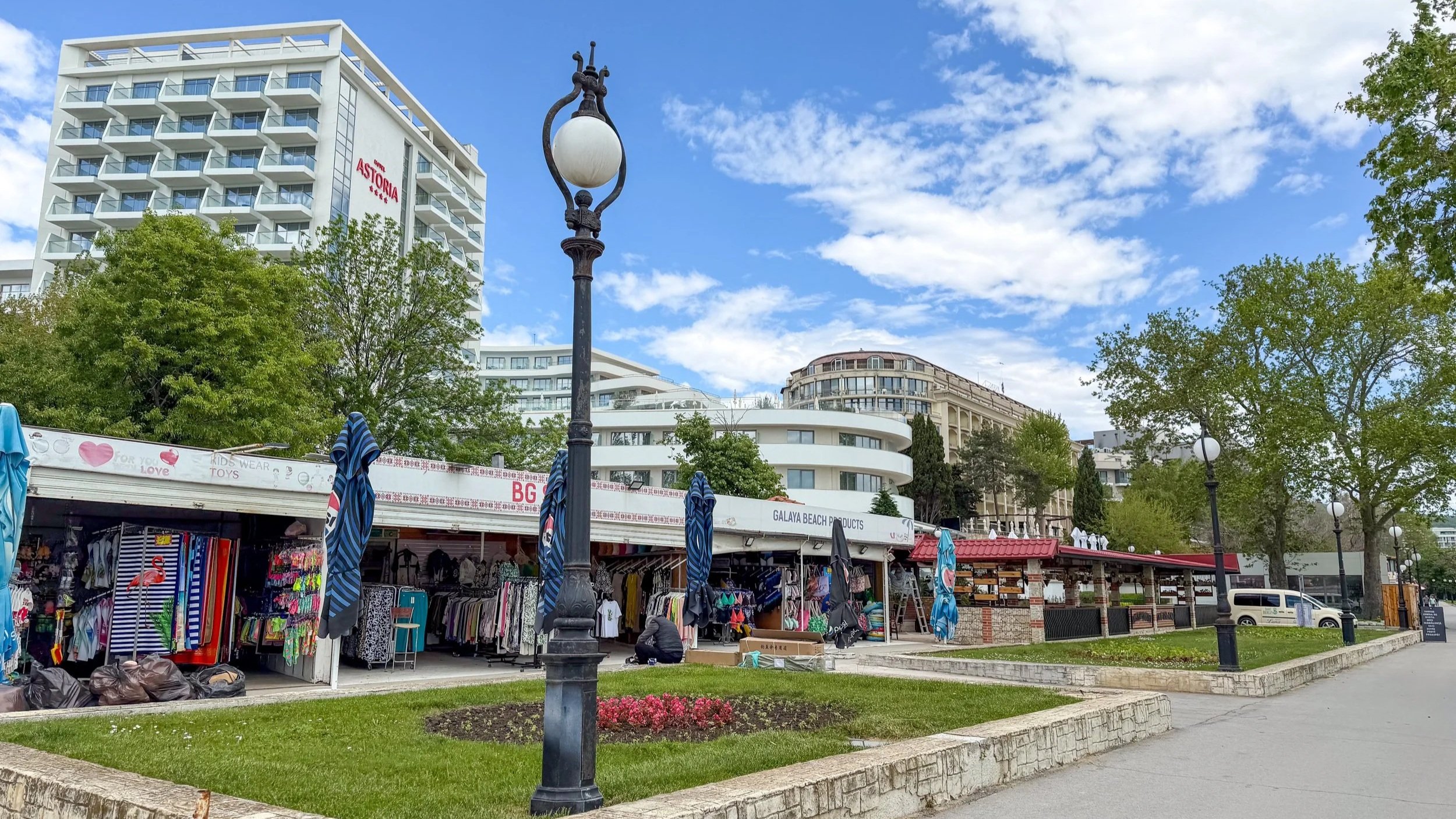 Tourist shops at Golden Sands' promenade in Varna
