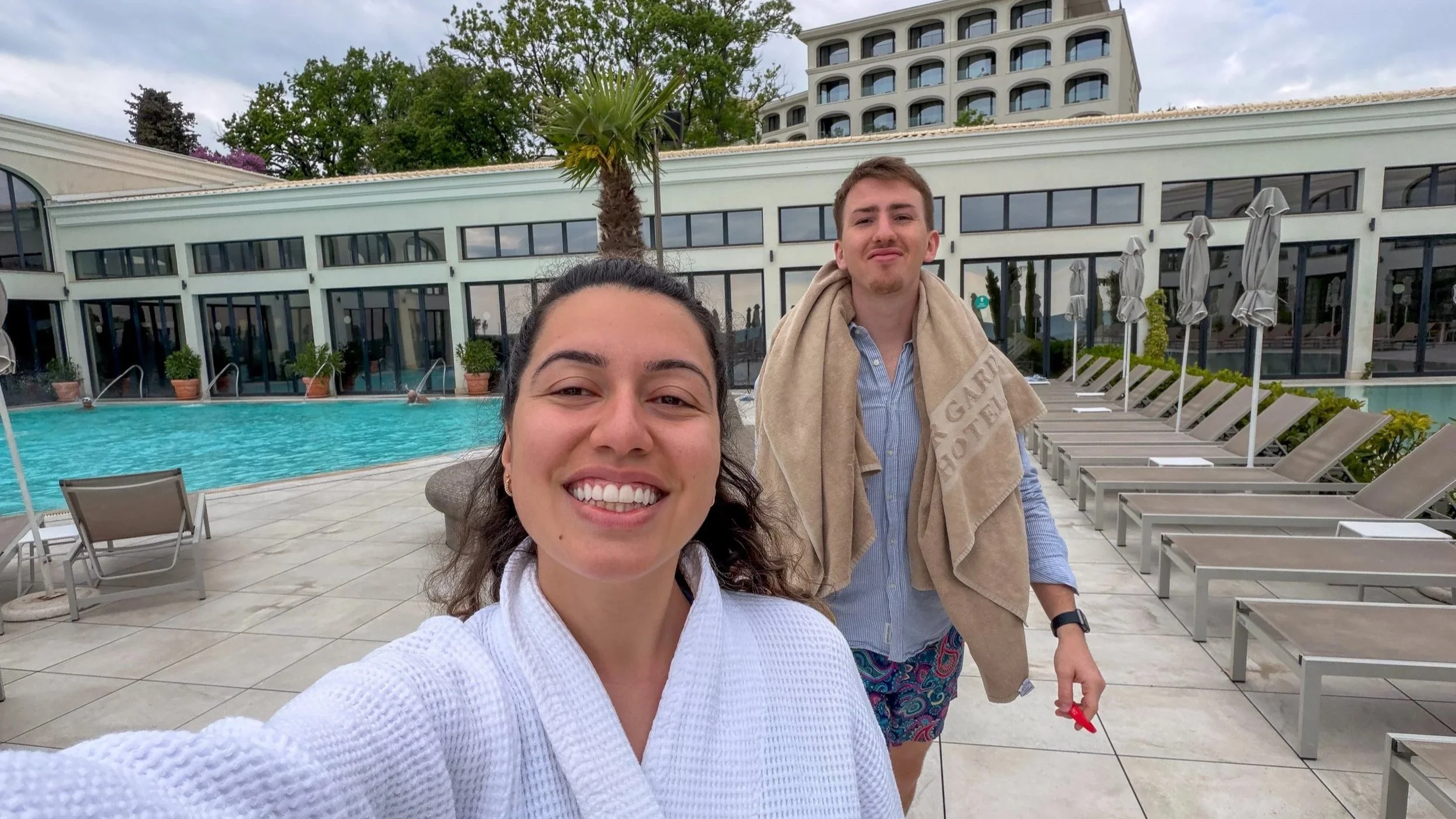 Carol and Max selfie at Aquahouse Thermal & Beach in Varna, Bulgaria