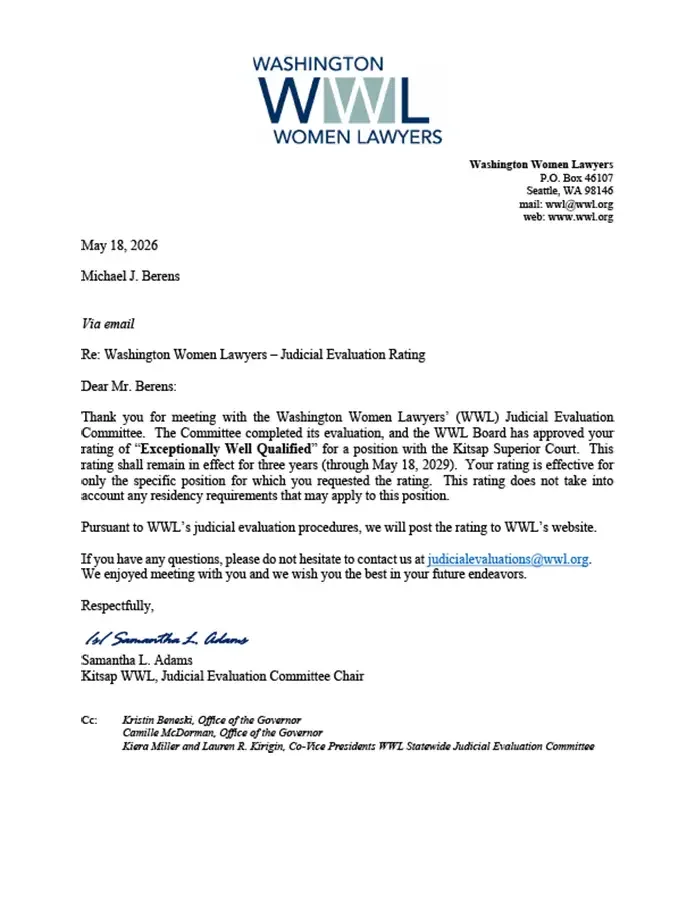 Beren's official judicial rating from Washington Women Lawyers