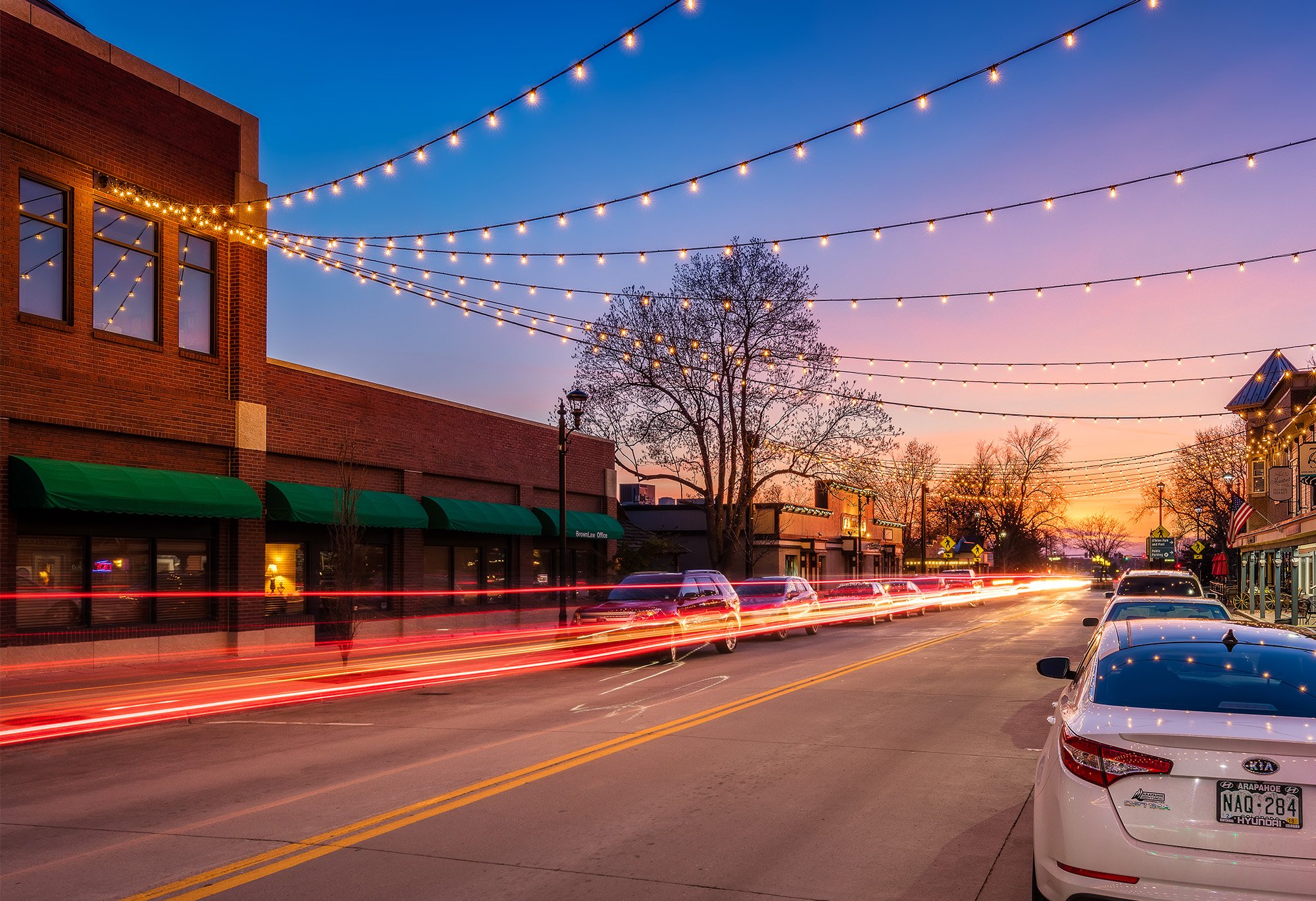 Parker, Colorado mainstreet at night