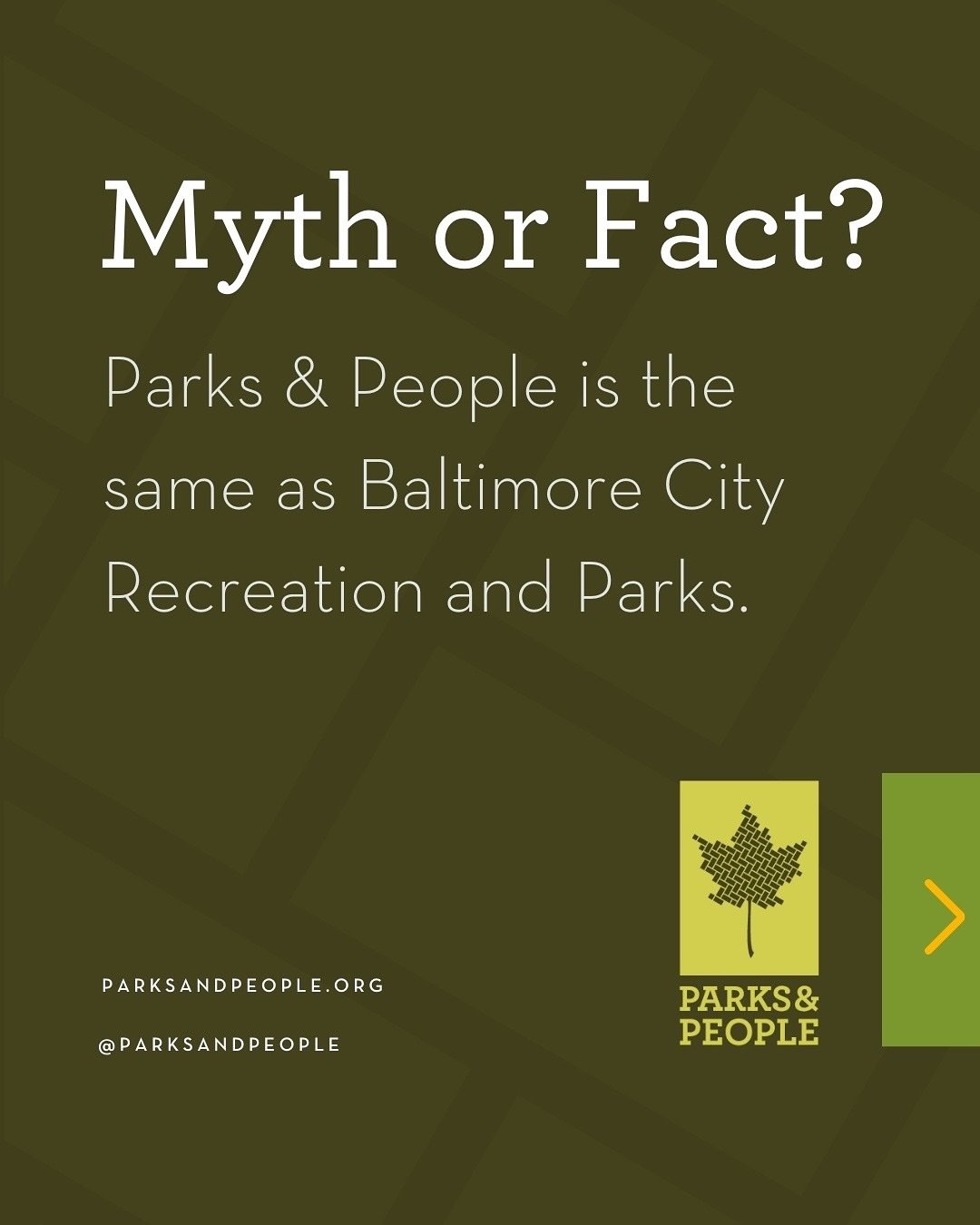 We&rsquo;re not the same as @recnparks but we&rsquo;re both dedicated to seeing our city healthy and thriving! 

Did you know Parks &amp; People was once called Baltimore Recreation and Parks Foundation, Inc.? 

We have a trusted history of working w