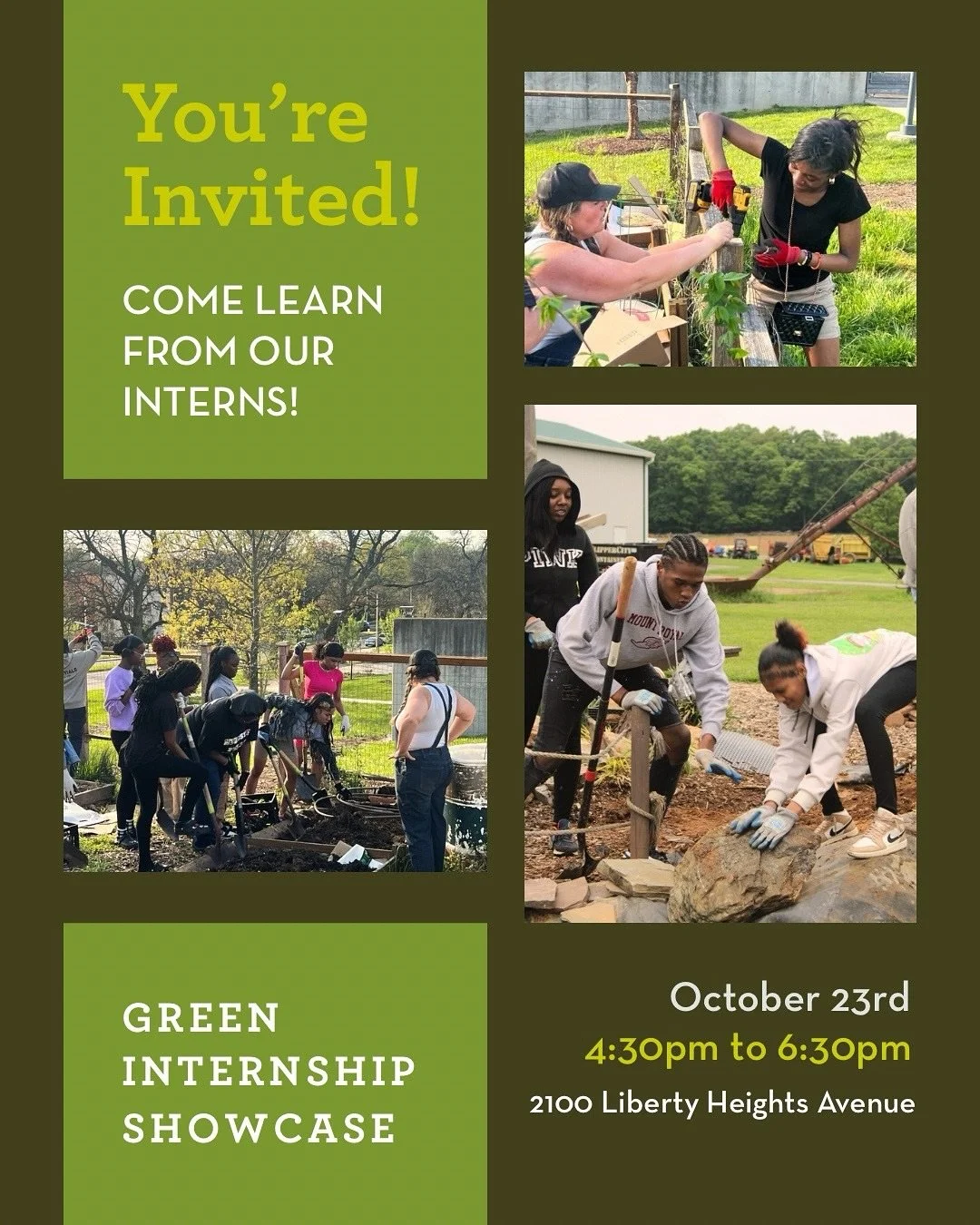 In partnership with Lights On Afterschool and Maryland STEM Festival, Parks &amp; People welcomes you to an open showcase of our Branches internship program! @mdstemfest 

🗓️ October 23rd 
4:30-6:30pm
2100 Liberty Heights Avenue 

Branches is our af