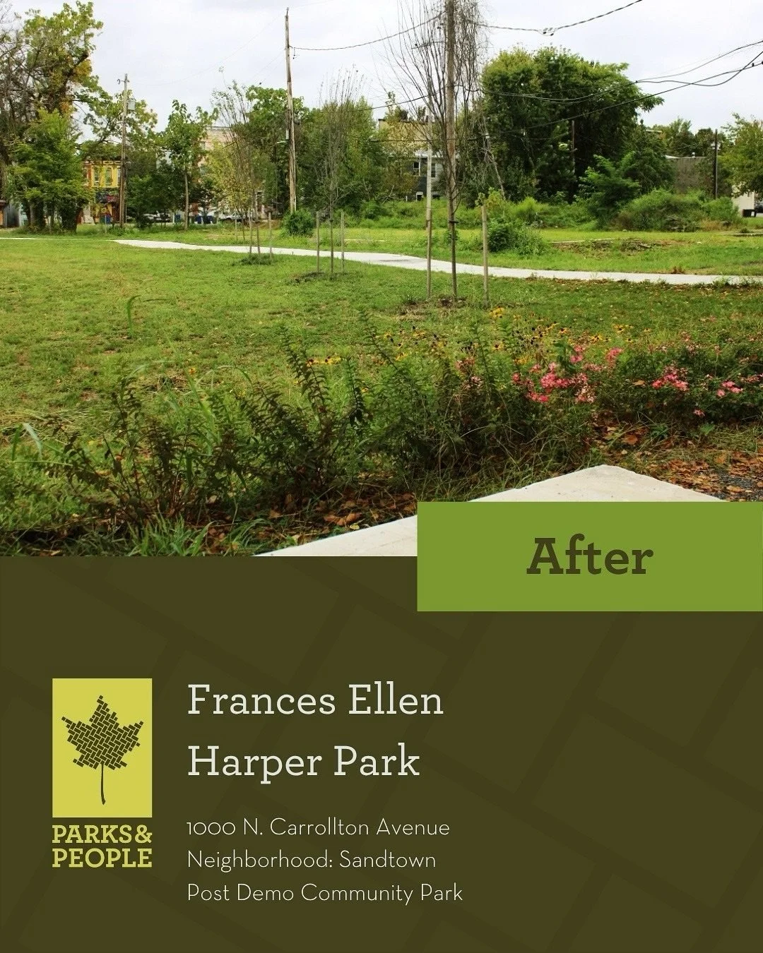 On September 24, 2024, Parks &amp; People cut the ribbon on France&rsquo;s Ellen Harper Park, a transformative one-acre green space located at 1000 N Carrollton Avenue in the Sandtown neighborhood of Baltimore, Maryland.

Frances Ellen Harper Park is