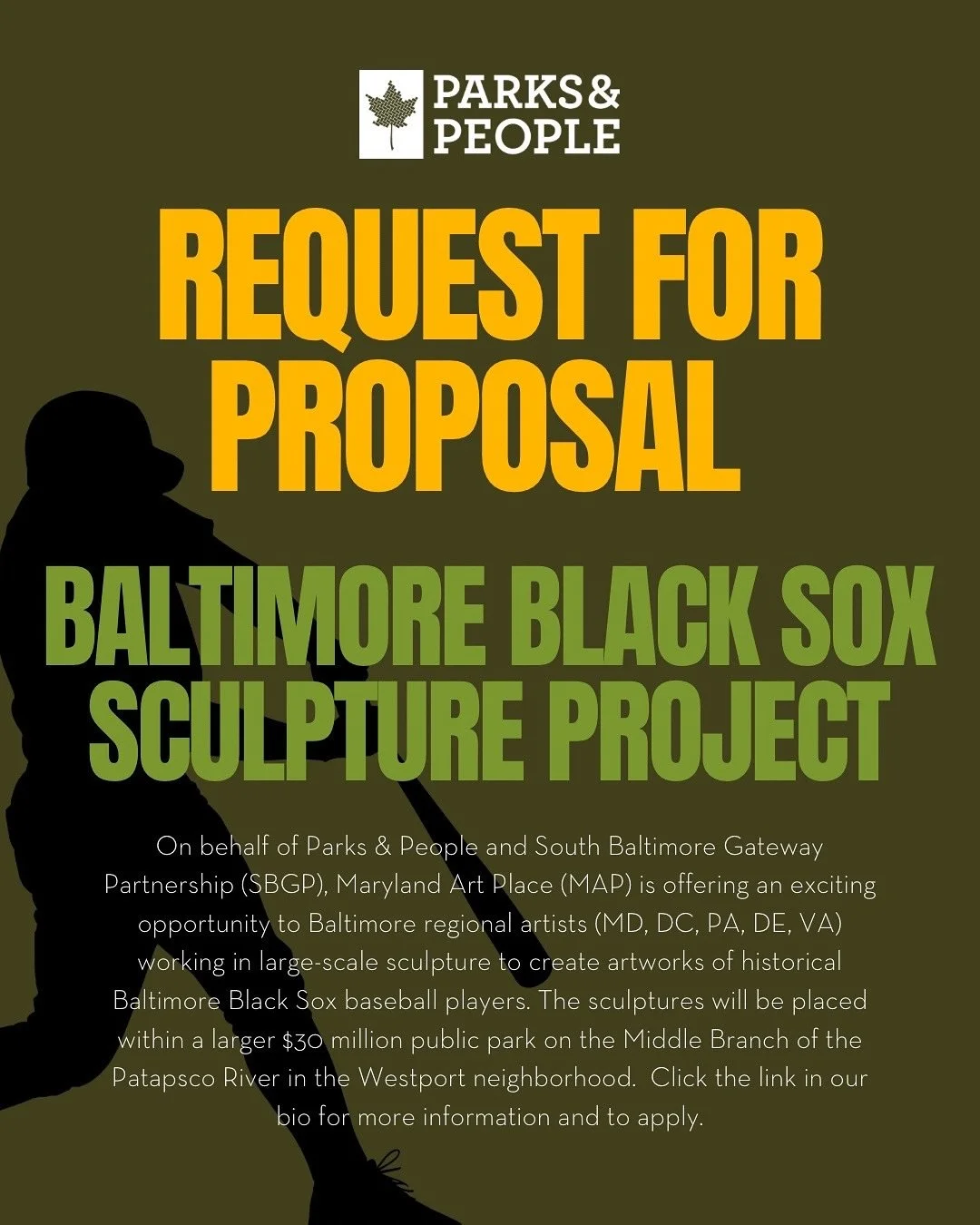 On behalf of Parks &amp; People and South Baltimore Gateway Partnership (SBGP) @sbg_partnership , Maryland Art Place Art Place (MAP) @marylandartplace is offering an exciting opportunity to Baltimore regional artists (MD, DC, PA, DE, VA) working in l