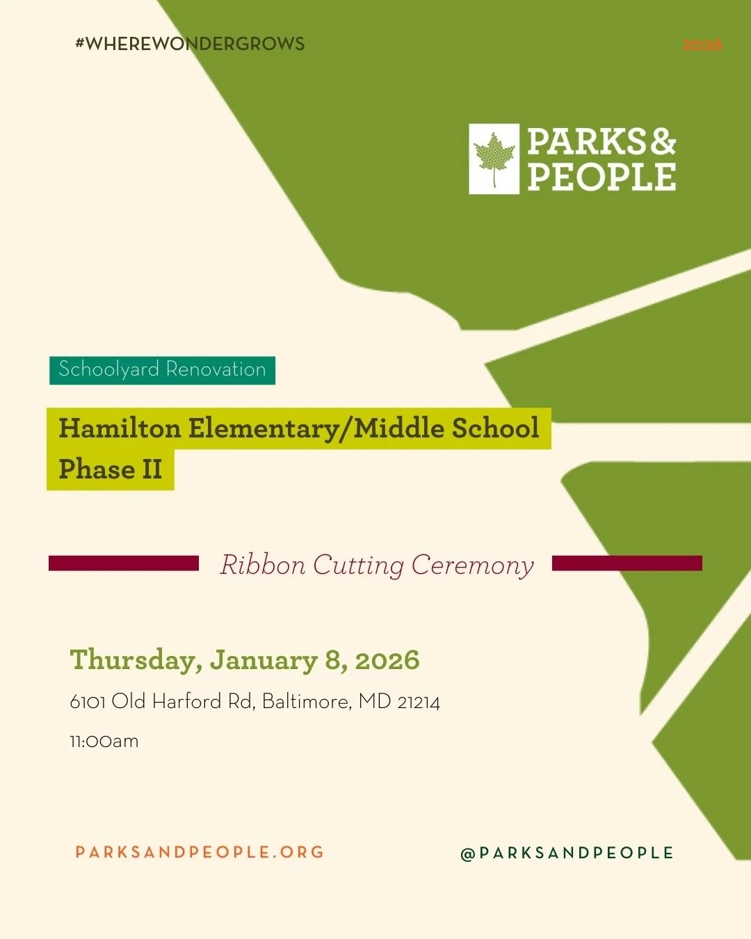 New date! This Thursday, Jan. 8, 2026 

Beginning in 2019, Parks &amp; People was brought in as a partner to begin visioning around the Hamilton Elementary/Middle School site @homeofthehawks . This jewel of a schoolyard is an asset for students and t