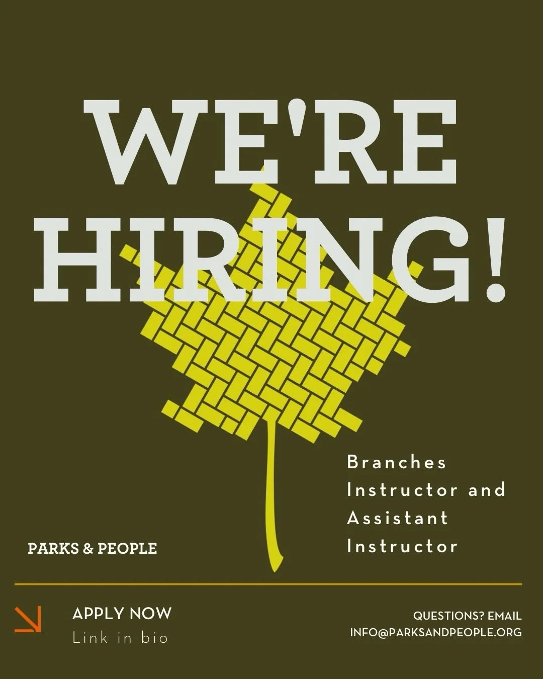 We are hiring this summer for our Branches program and Superkids Environmental Educators! If you love spending time outside and connecting students with nature, please apply! 

Our Branches positions are for Instructor and Assistant Instructor, where