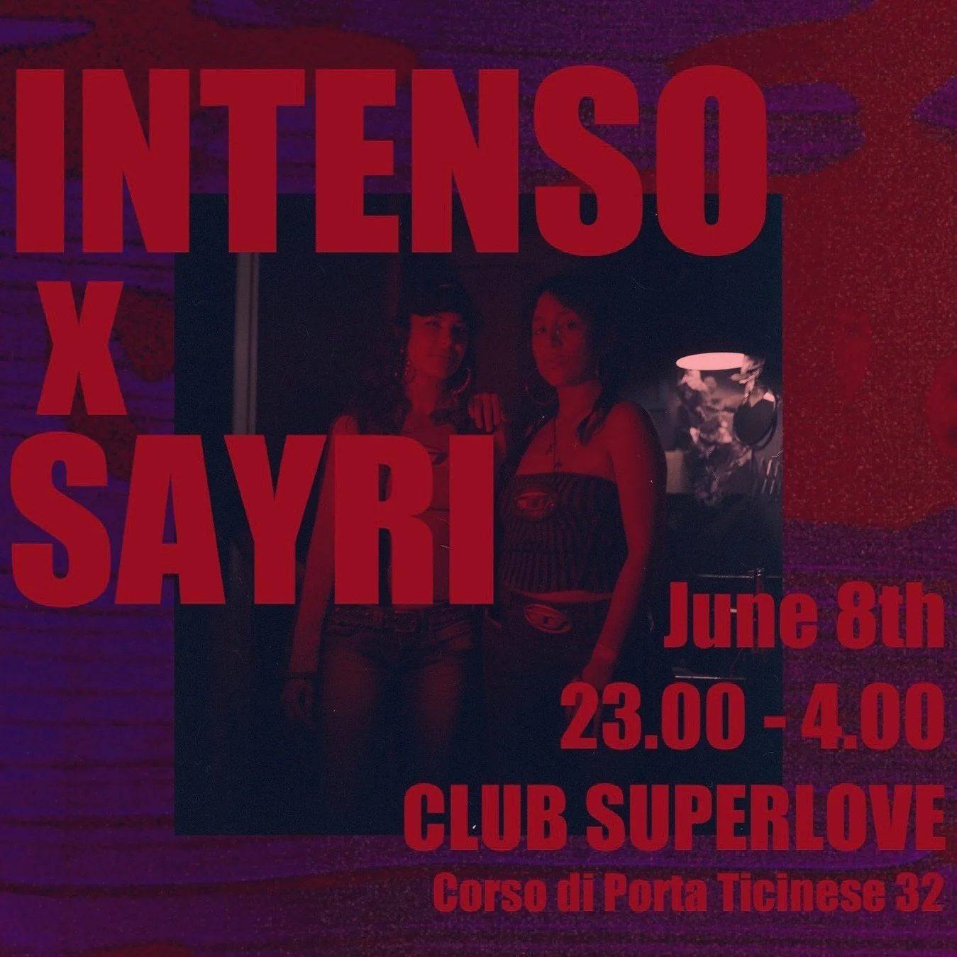 ★INTENSO x SAYRI ★

Join us tomorrow June 8th to celebrate the release of our first issue 💌 

★ Afterparty headlined by duo @s4yri ★

SAYRI is a platform/event format based in Milan and curated by Sonia Garcia and Amazon, amplifying art practices fr
