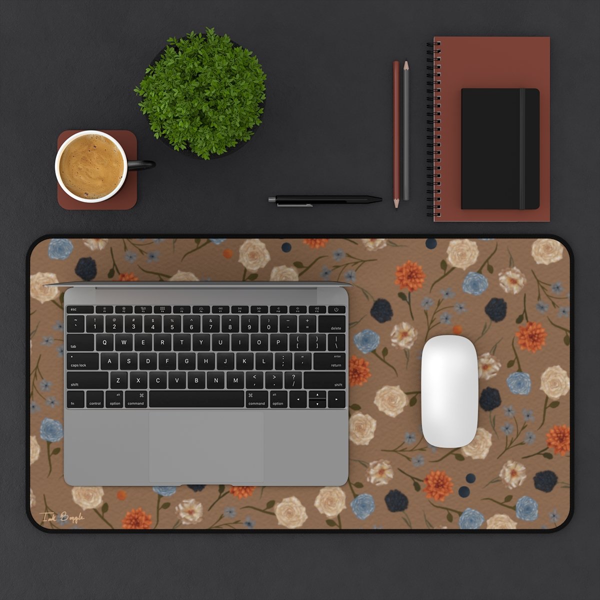 Rustic Sunset Desk Mat/ Rust Orange and Blue Anti-slip Desk Decor/ Floral Office and Work Accessory